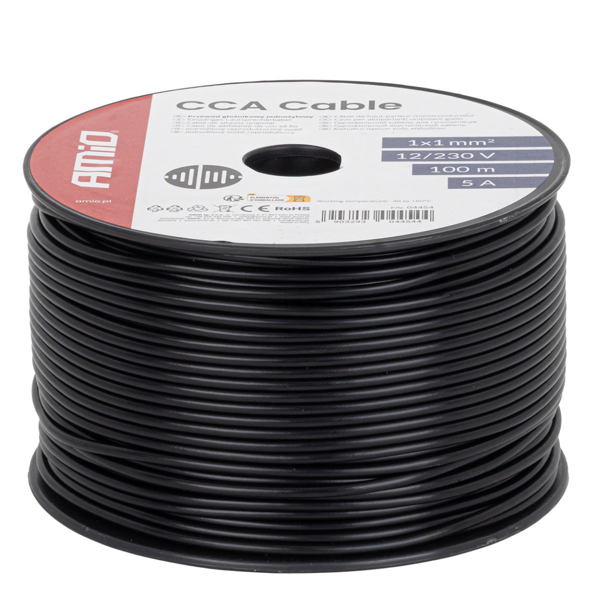 Einadriges CCA-Kabel, schwarz, 1 x 1 mm² 100 m 5 A 12/230 V AMIO-04454