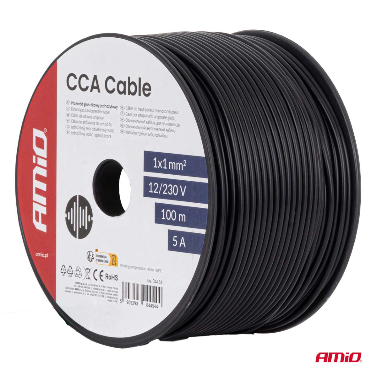 Einadriges CCA-Kabel, schwarz, 1 x 1 mm² 100 m 5 A 12/230 V AMIO-04454