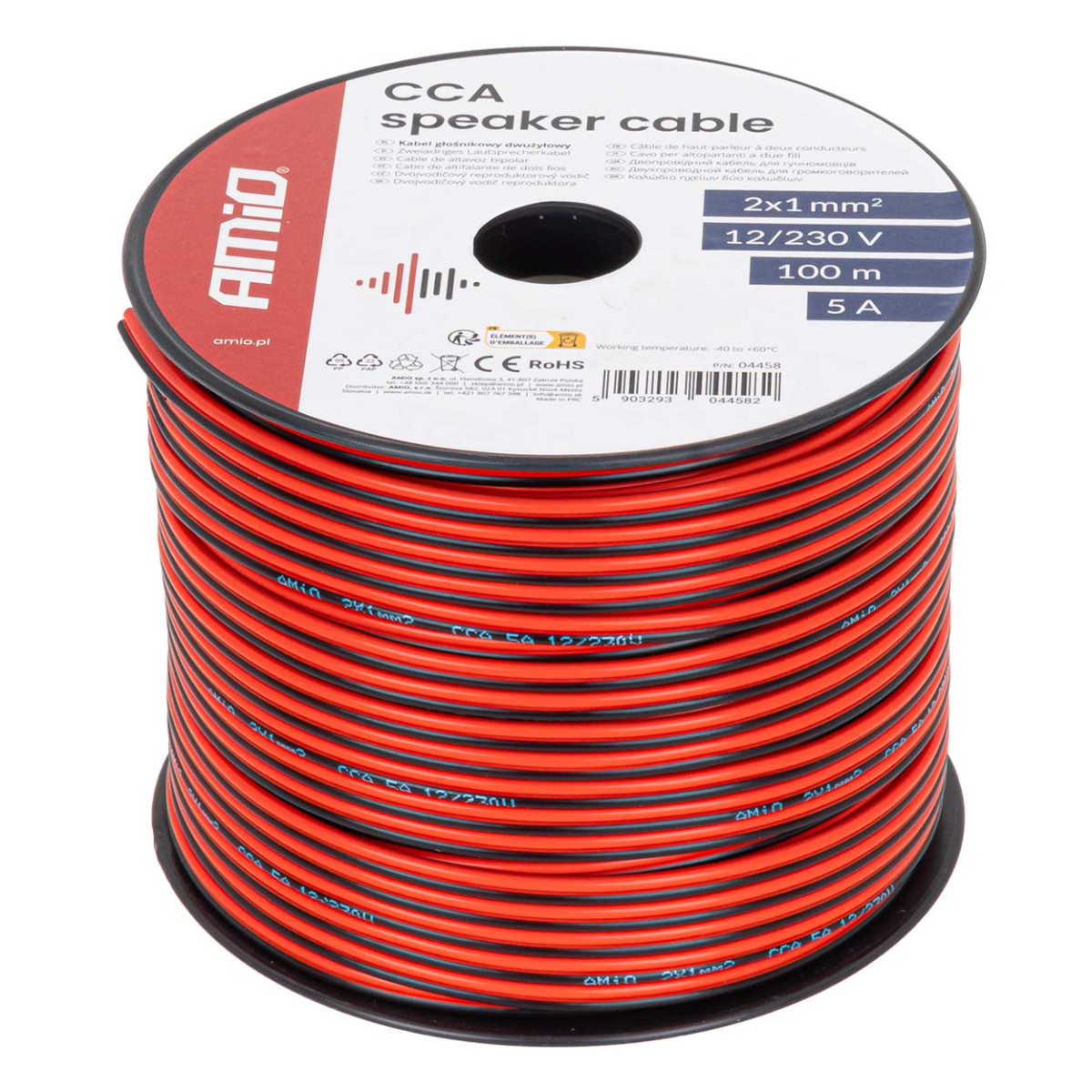Zweiadriges CCA-Kabel, 2x1mm² 100m 5A AMIO-04458