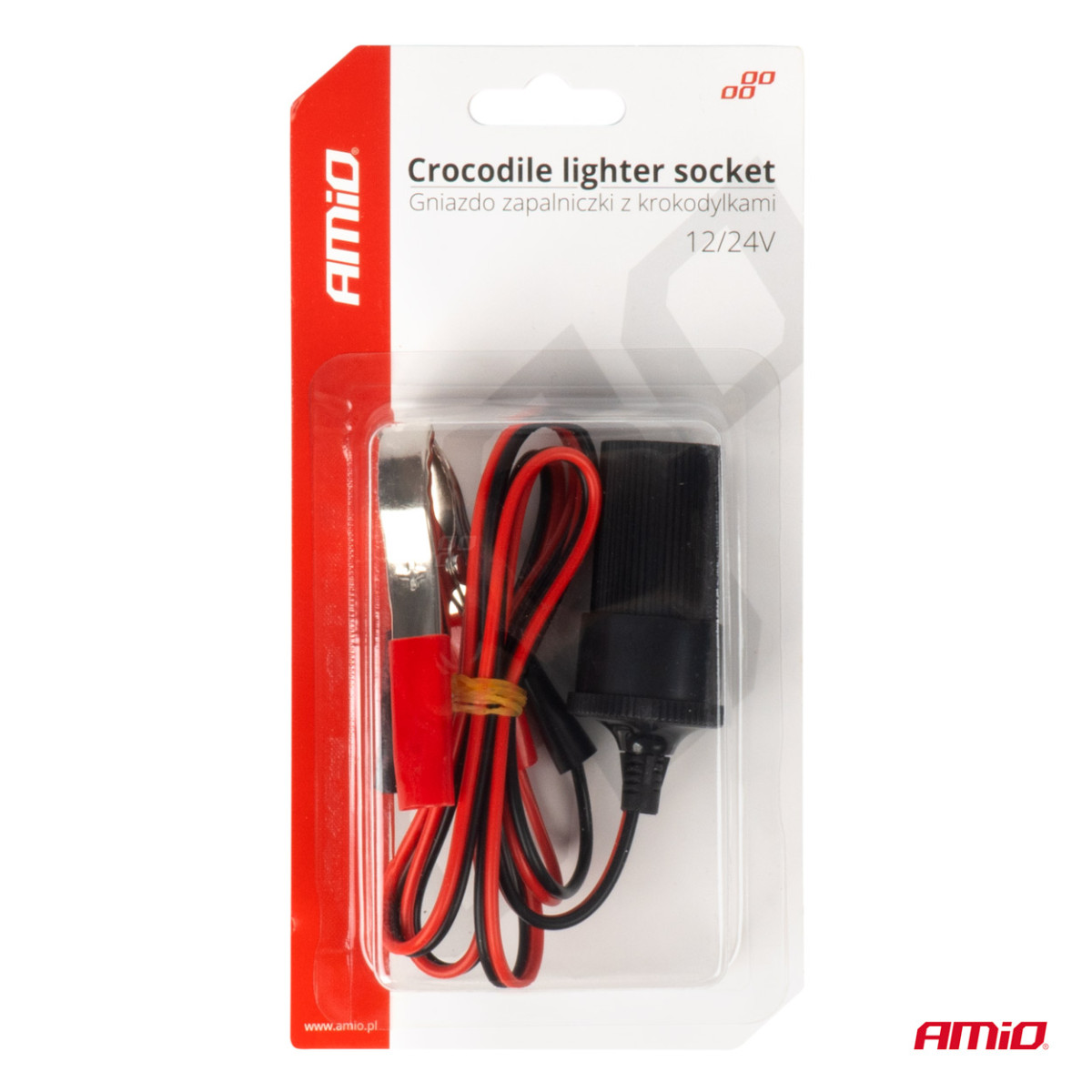 Kfz-Steckdosenadapter mit Krokodilklemmen 12/24 V 100 cm, AMIO-03804