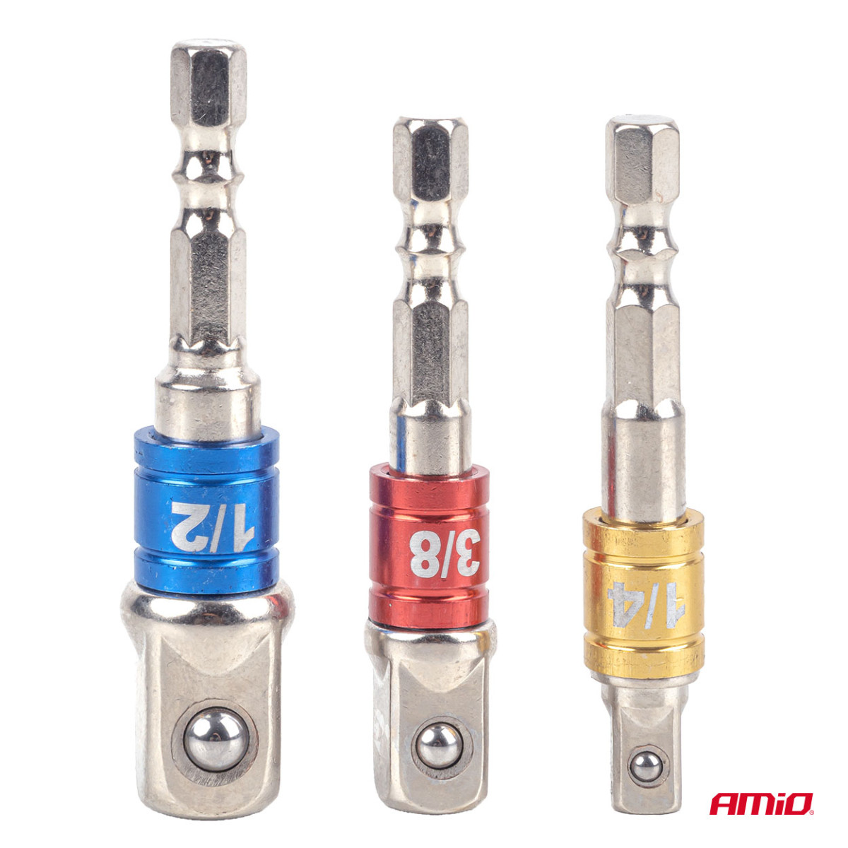 Steckschlüssel-Adapterset für Schraubendreher, 1/4" / 3/8" / 1/2", 3-teilig, AMIO-04936