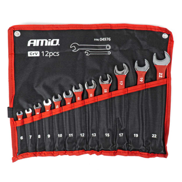Kombinationsschlüsselsatz, 6-22 mm, CrV, 12-teilig, AMIO-04976 Kombinationsschlüsselsatz, 6-22 mm, CrV, 12-teilig, AMIO-04976