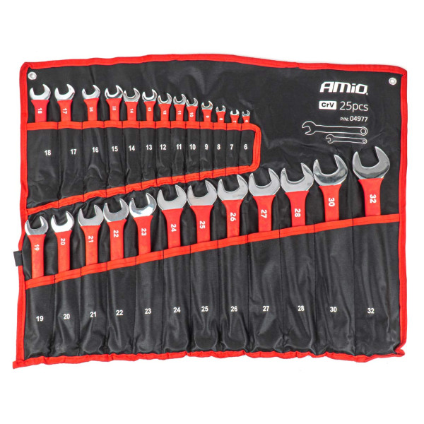 Kombinationsschlüsselsatz, 6-32 mm, CrV, 25-teilig, AMIO-04977 Kombinationsschlüsselsatz, 6-32 mm, CrV, 25-teilig, AMIO-04977