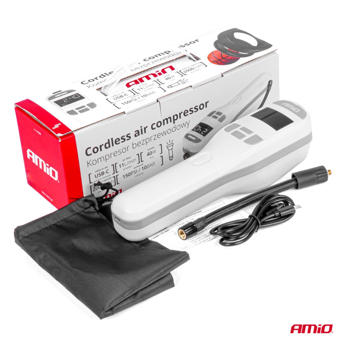 Kabelloser Autokompressor 40W mit Powerbank AMIO-03689