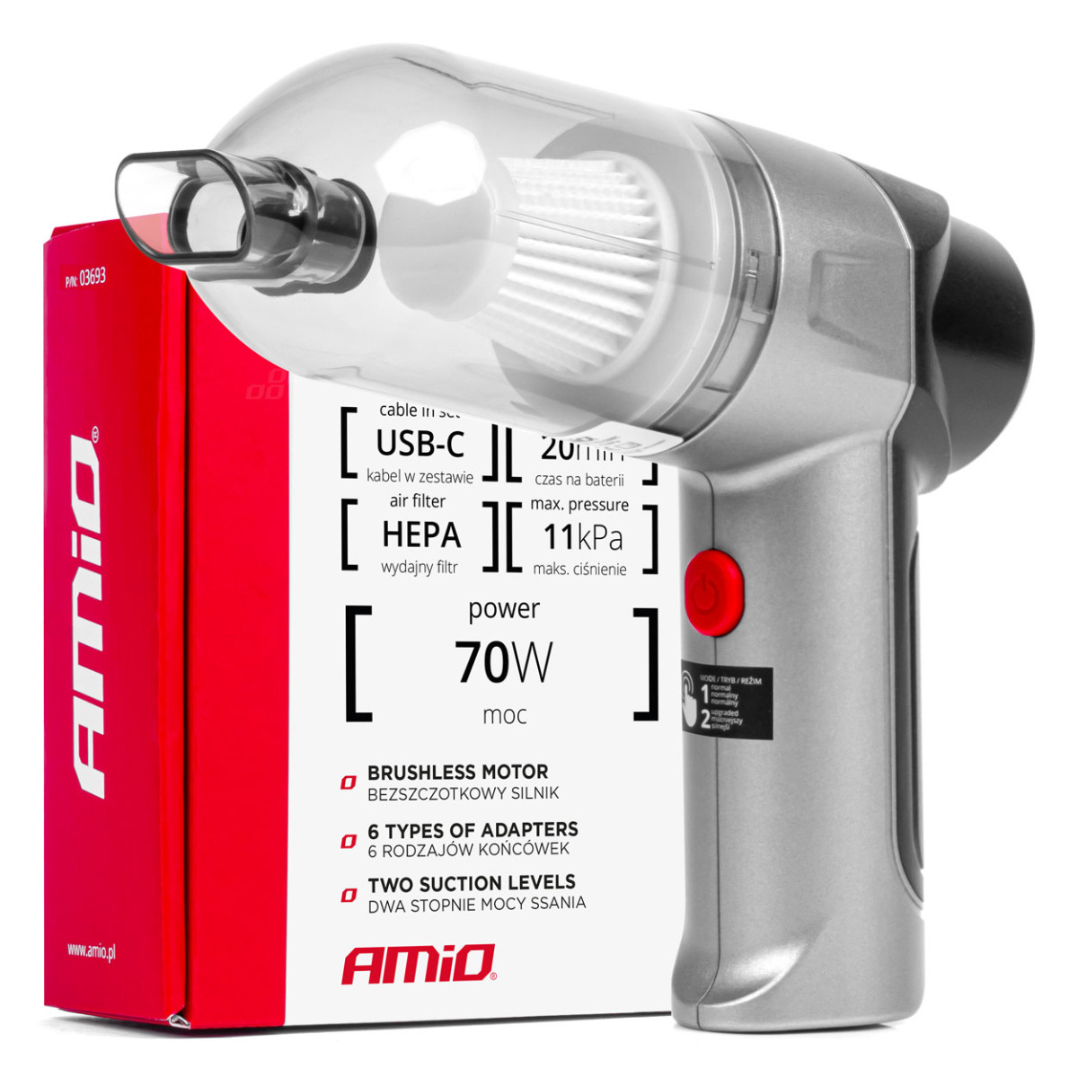 Akku-Autostaubsauger 70 W, 4000 mAh, mit HEPA-Filter, 11 kPa AMiO-03693