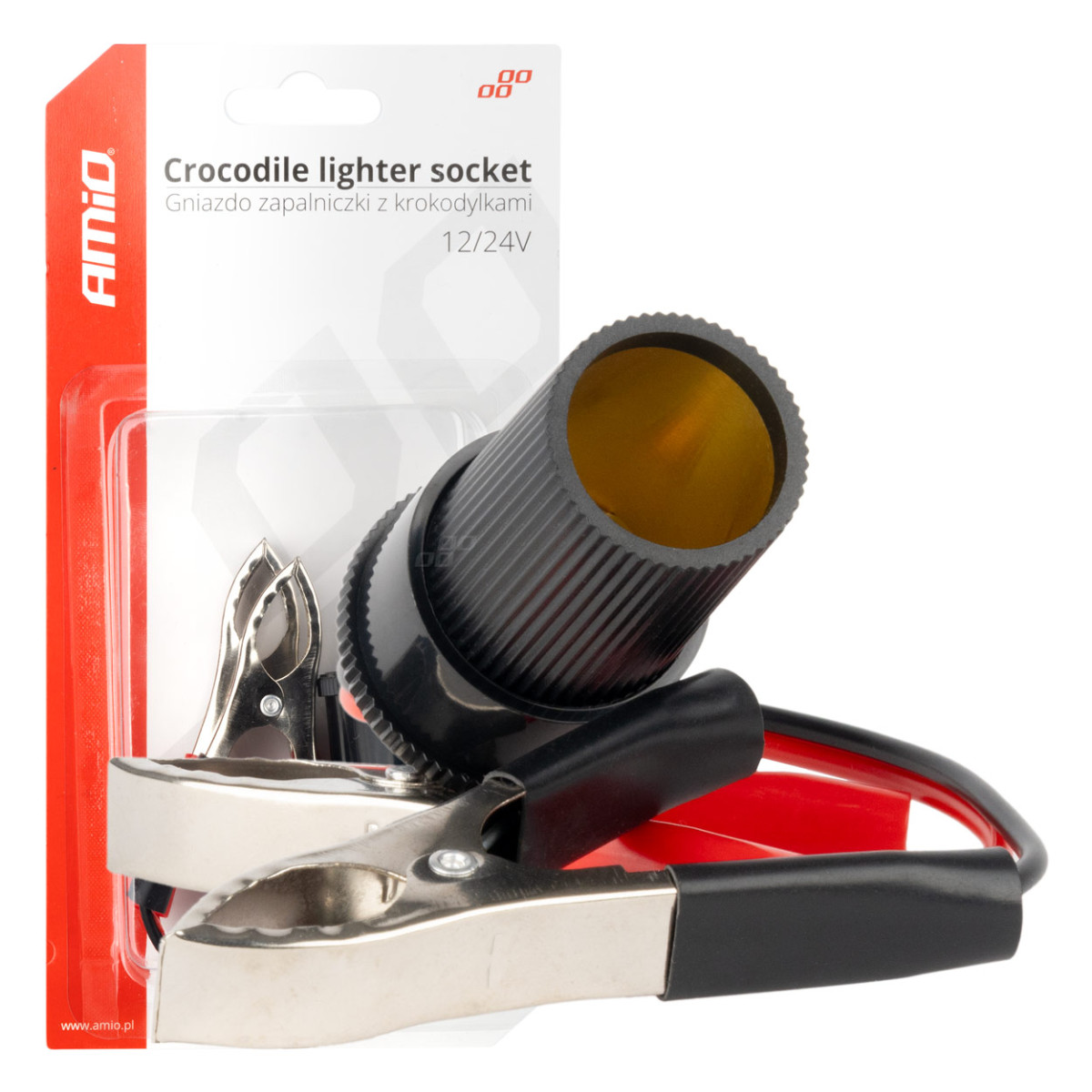 Zigarettenanzünderadapter 12V/24V, Krokodilstecker, 15 cm AMIO-03803