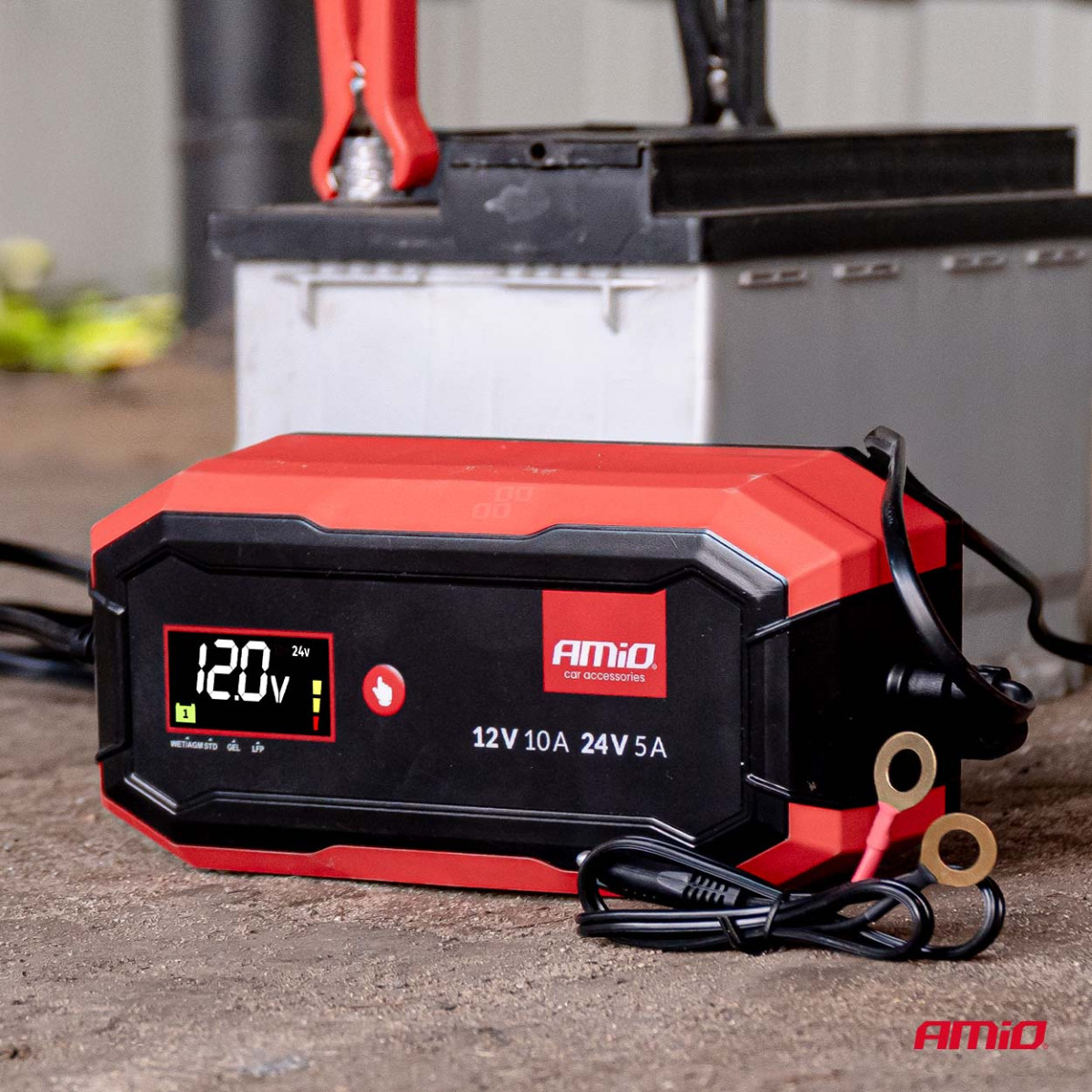 Digitales Batterieladegerät AGM/GEL/STD/LiFePO4 10A 12/24V PRO AMIO-04528