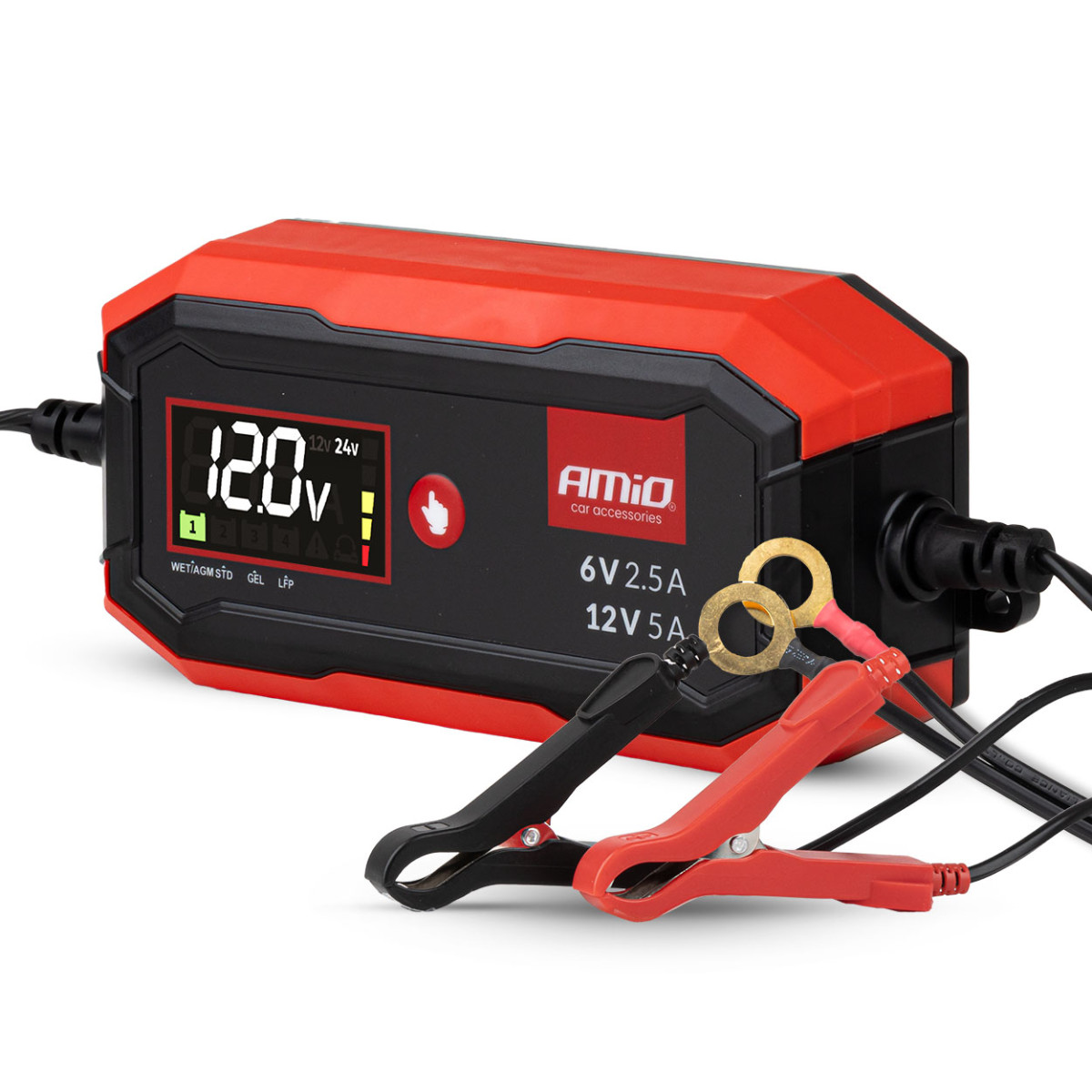 Digitales Batterieladegerät AGM/GEL/STD/LiFePO4 5A 6/12V PRO AMIO-04527