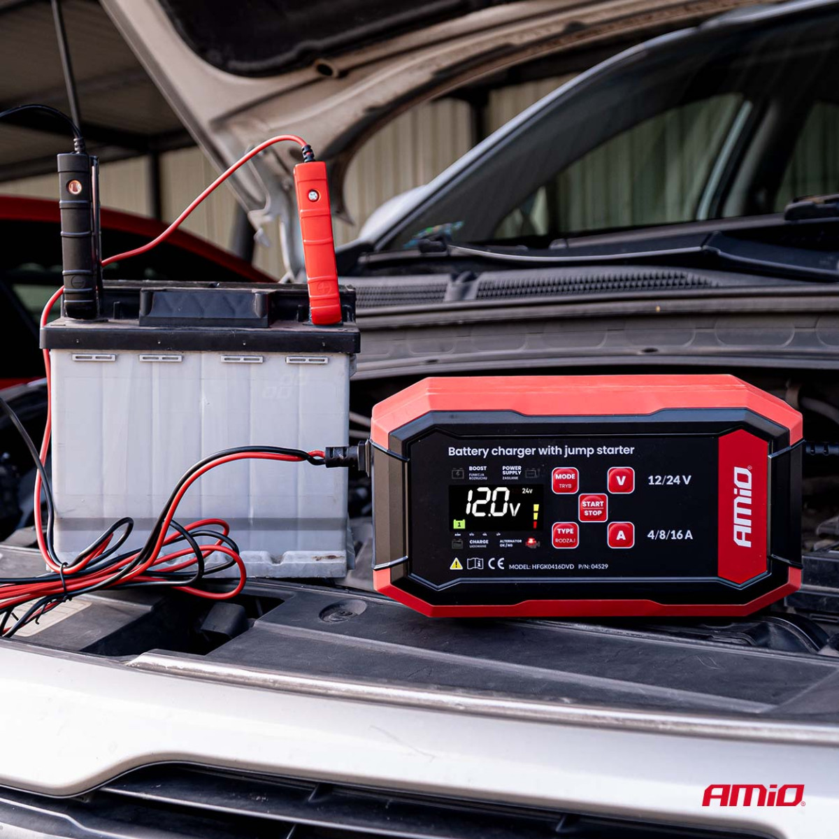 Batterieladegerät mit Starthilfefunktion AGM/GEL/STD/LiFePo4 MAX 16A 12/24V PRO AMIO-04529