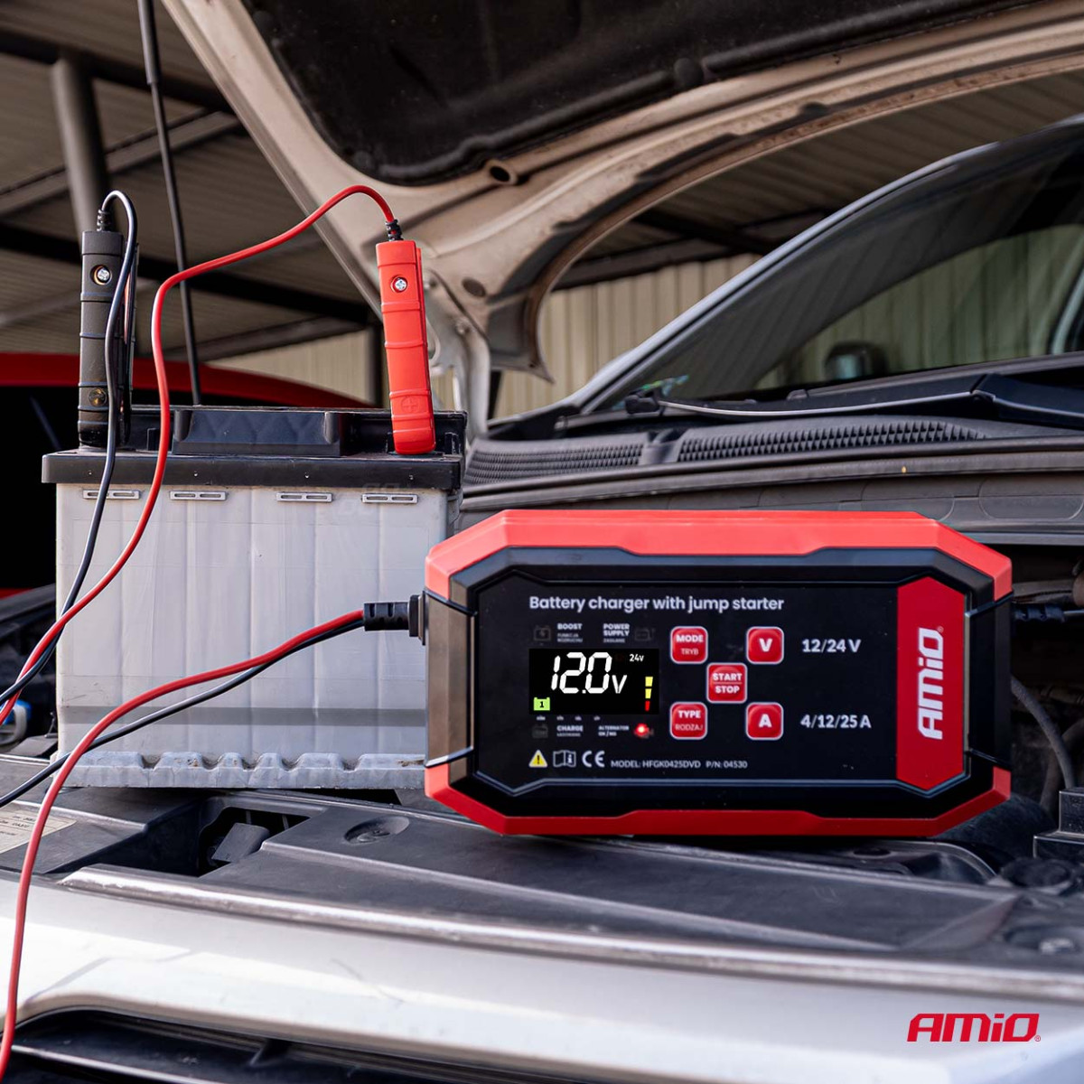 Batterieladegerät mit Starthilfefunktion AGM/GEL/STD/LiFePo4 MAX 25A 12/24V PRO AMIO-04530