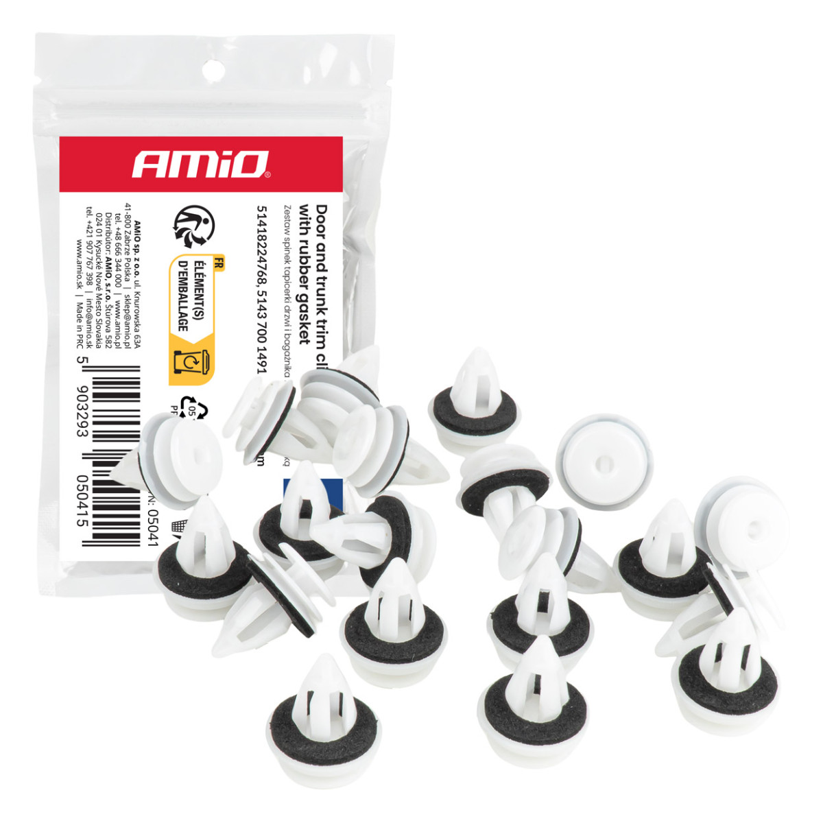 Clips-Set für Tür- und Kofferraumverkleidung mit Gummidichtung 20 mm, 20 Stück, AMIO-05041