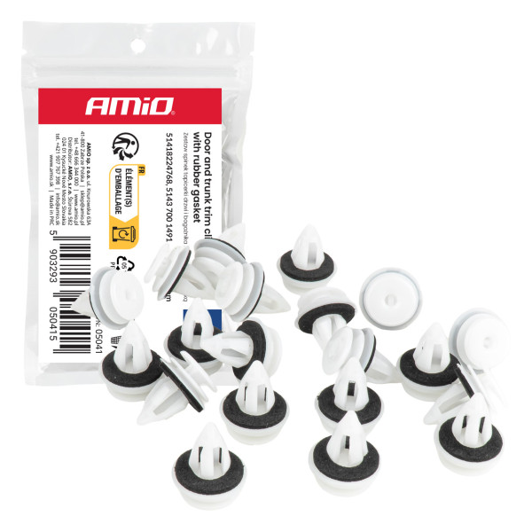 Clips-Set für Tür- und Kofferraumverkleidung mit Gummidichtung 20 mm, 20 Stück, AMIO-05041