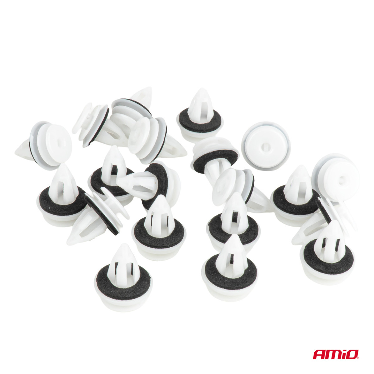 Clips-Set für Tür- und Kofferraumverkleidung mit Gummidichtung 20 mm, 20 Stück, AMIO-05041