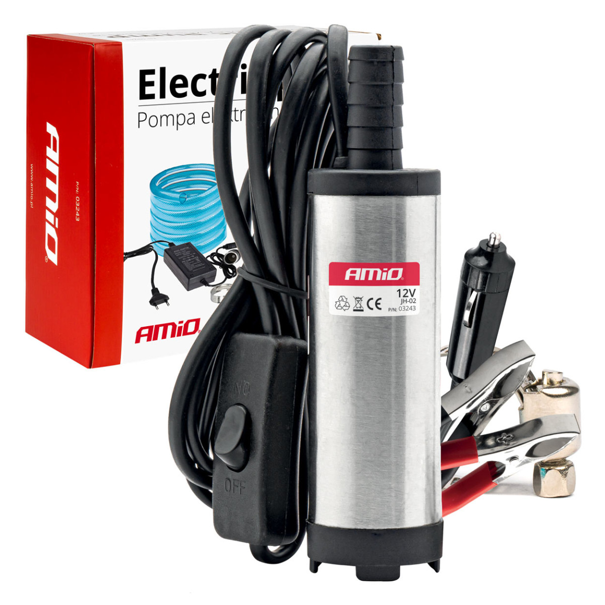 Elektrische Tauchpumpe für Dieselkraftstoff 38 mm 12V/230V mit Schlauch AMIO-03243