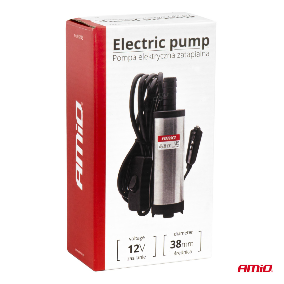 Elektrische Tauchpumpe für Dieselkraftstoff, 38 mm, 12 V, mit Kfz-Zündbuchsenadapter AMIO-03242