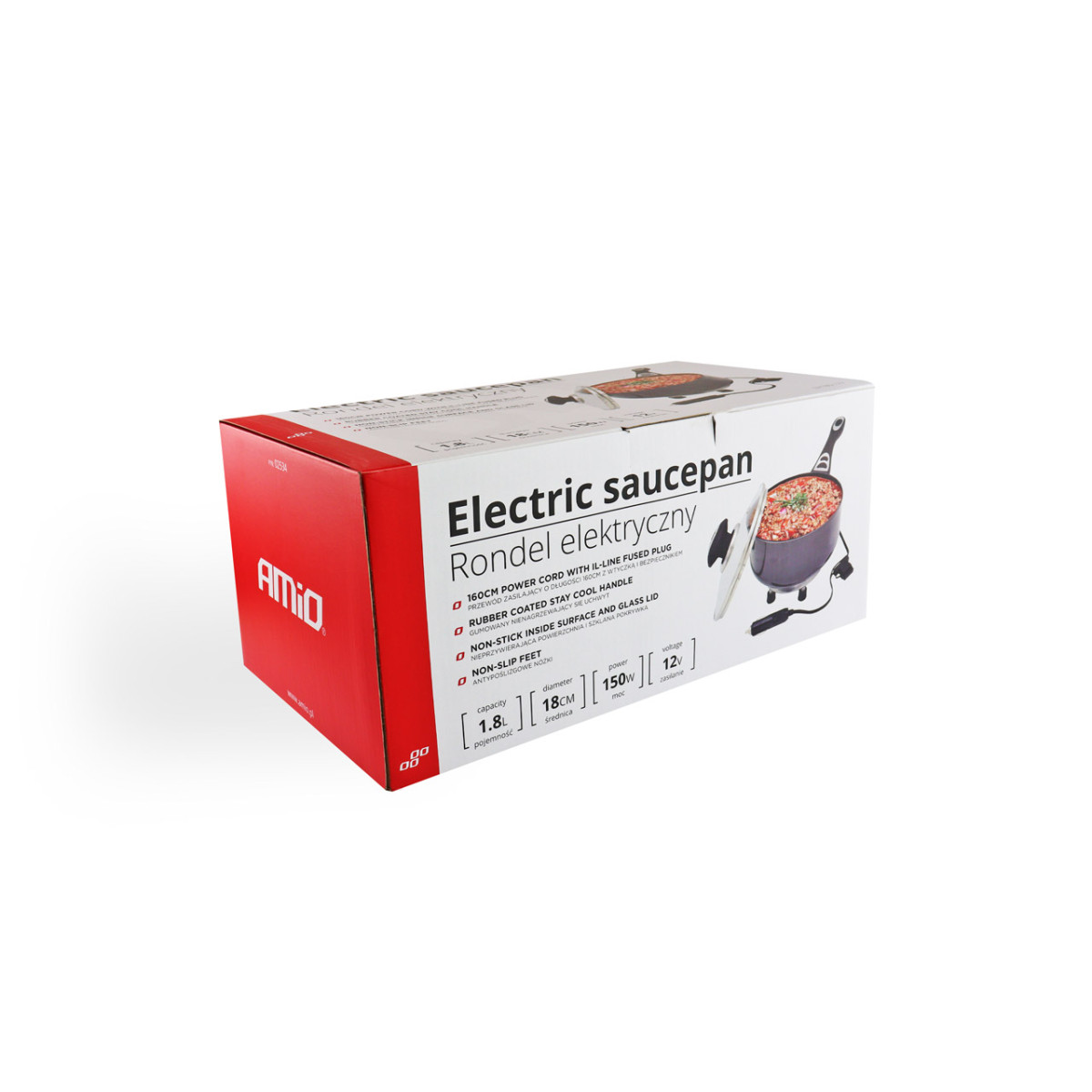 Elektrischer Topf mit Deckel fürs Auto, 18 cm x 8 cm, 150 W, 12 V, AMIO-02534