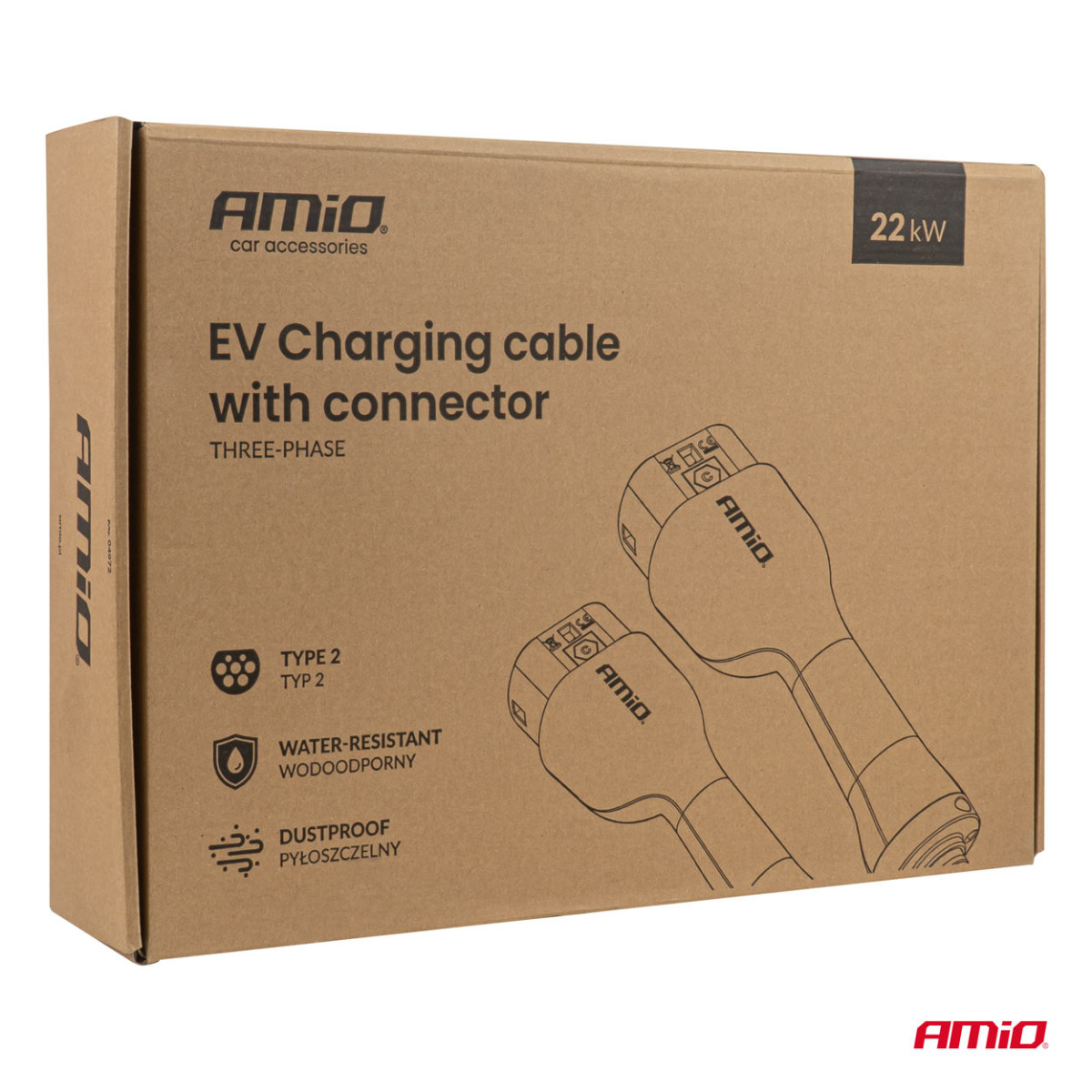 Ladekabel für Elektrofahrzeuge Typ 2 – Typ 2, 3-phasig, 22 kW, 5 m, AMIO-04972