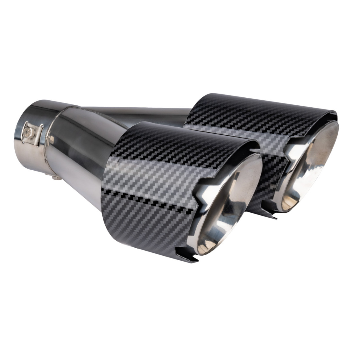 Auspuffendrohr 32–52 mm, Edelstahl, Carbon, doppelt, links, AMiO 04069