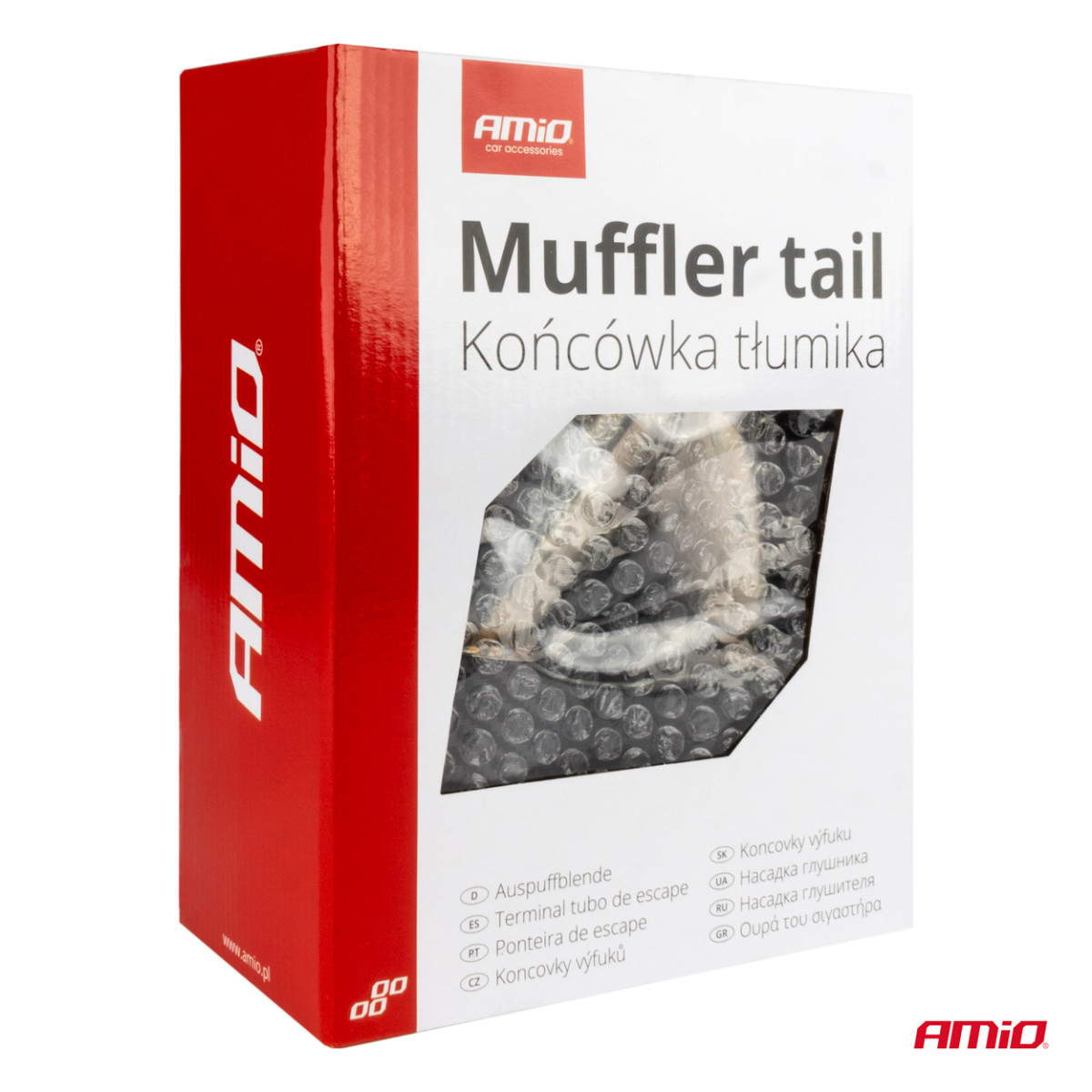 Auspuffendrohr 32–52 mm, Edelstahl, Carbon, doppelt, links, AMiO 04069