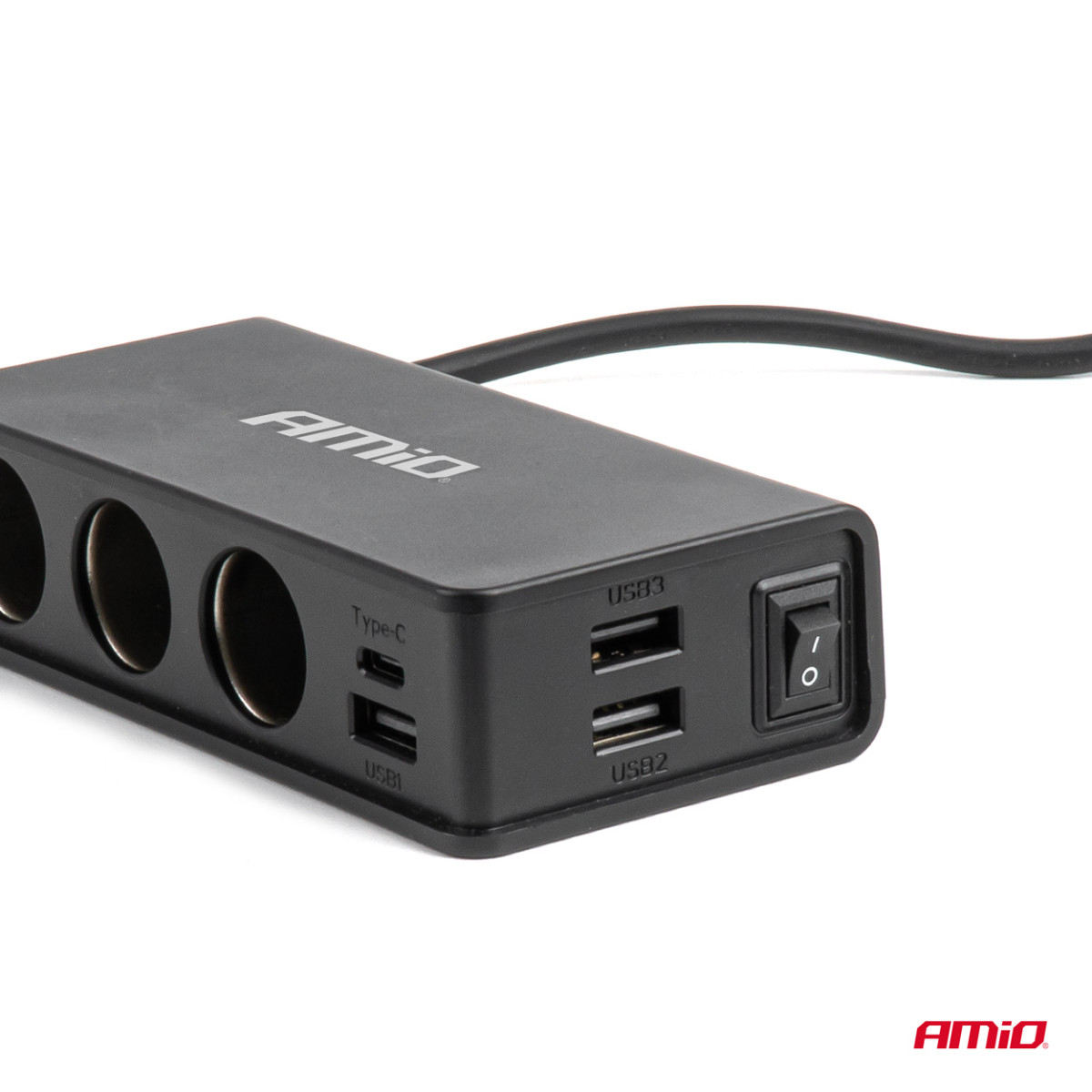Steckdosenverteiler 12/24V mit 3x USB-A, USB-C, QC3.0, PD3.0 148W AMIO-04836