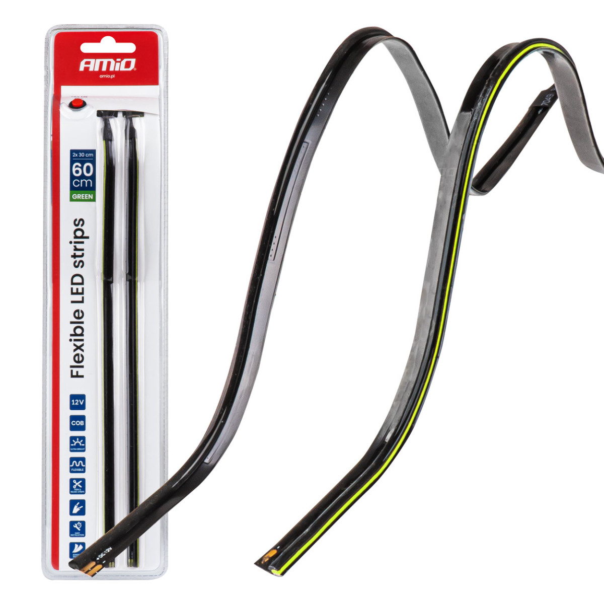 Flexible COB-LED-Streifen 2x30 cm 12V, grün