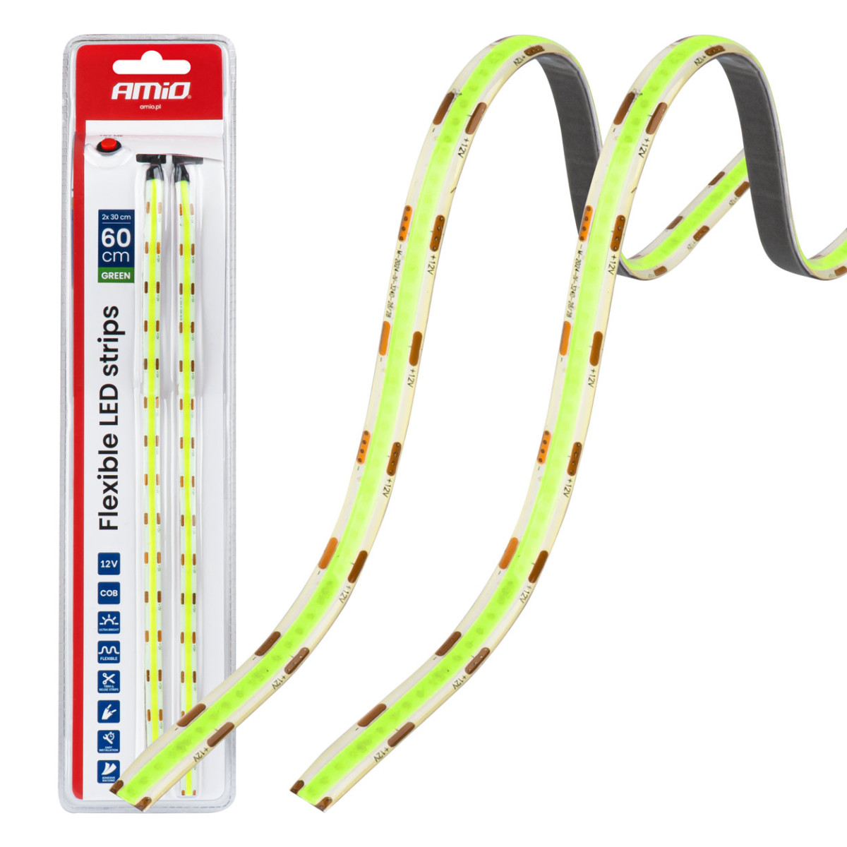 Flexible COB-LED-Streifen 2x30 cm 12V, grün