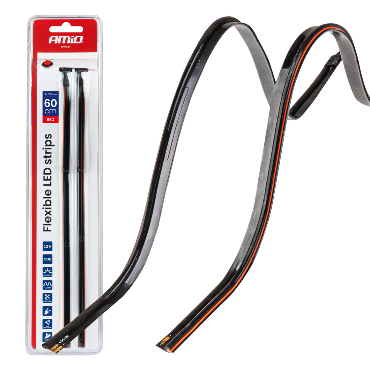 Flexible COB-LED-Streifen 2x30 cm 12V, rot 
