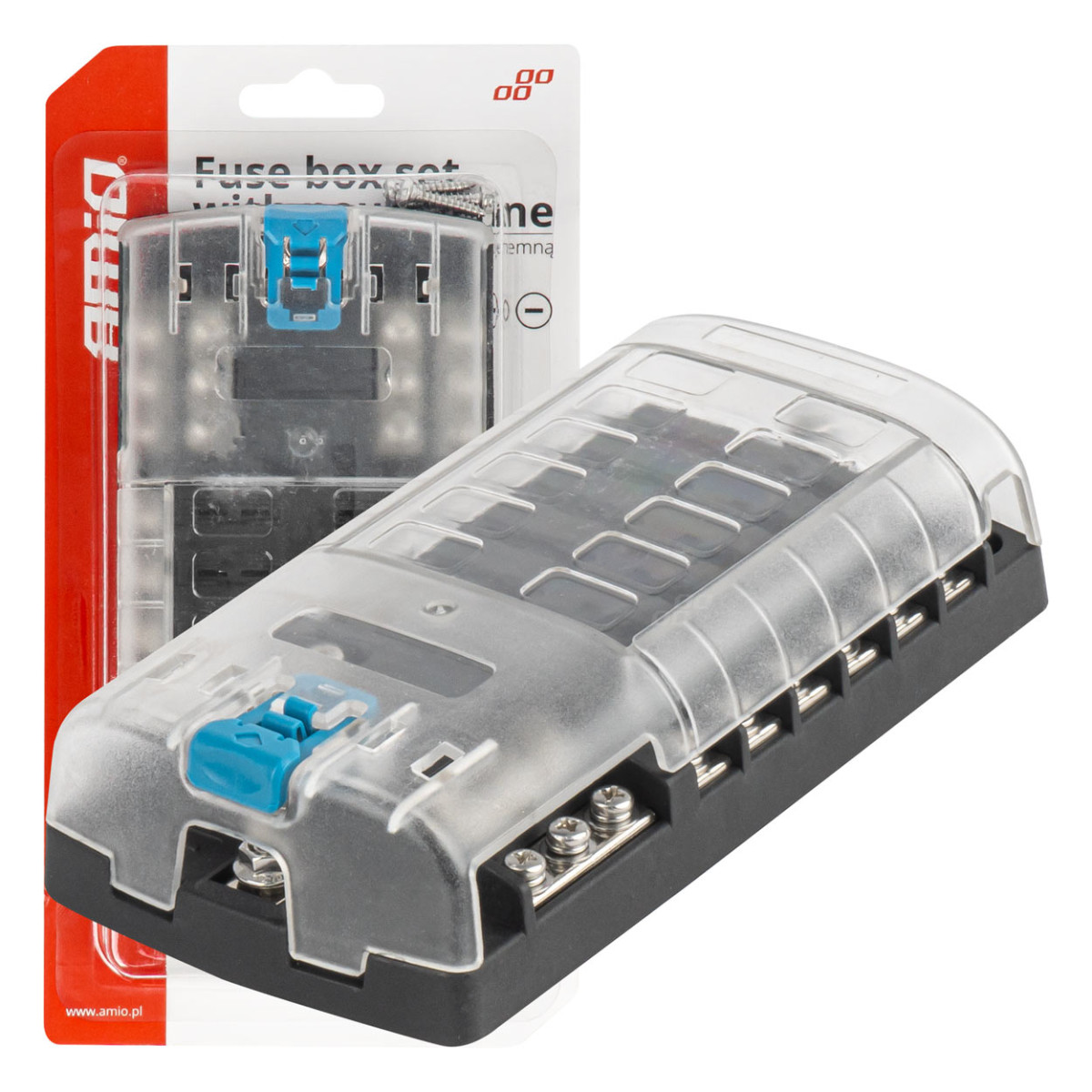 Sicherungskasten, 12 Steckdosen mit Schraubkontakten und Minuspol AMIO-03834