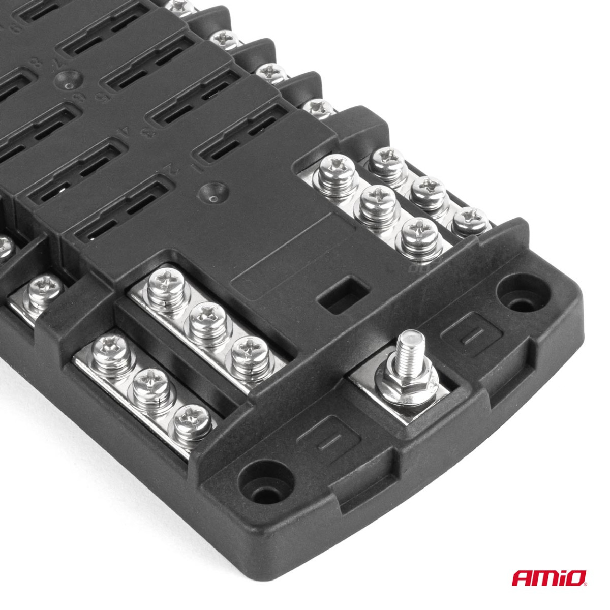 Sicherungskasten, 12 Steckdosen mit Schraubkontakten und Minuspol AMIO-03834