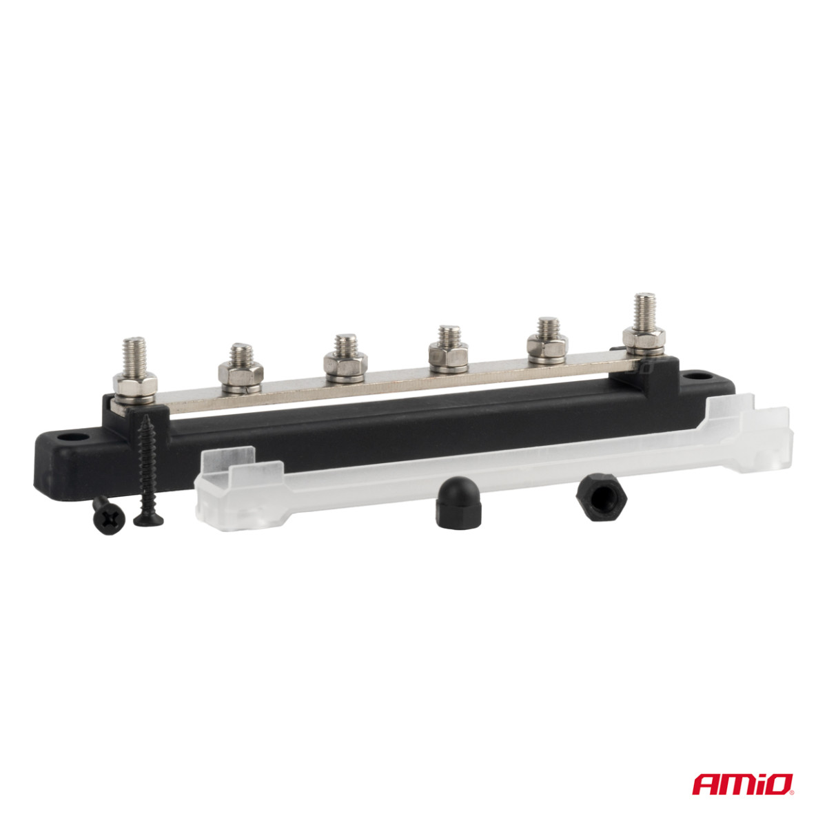 Stromverteilerblock mit Minuspol und 4 M6-Schrauben, Sammelschiene 12/24/48 V 150 A, AMIO-03808