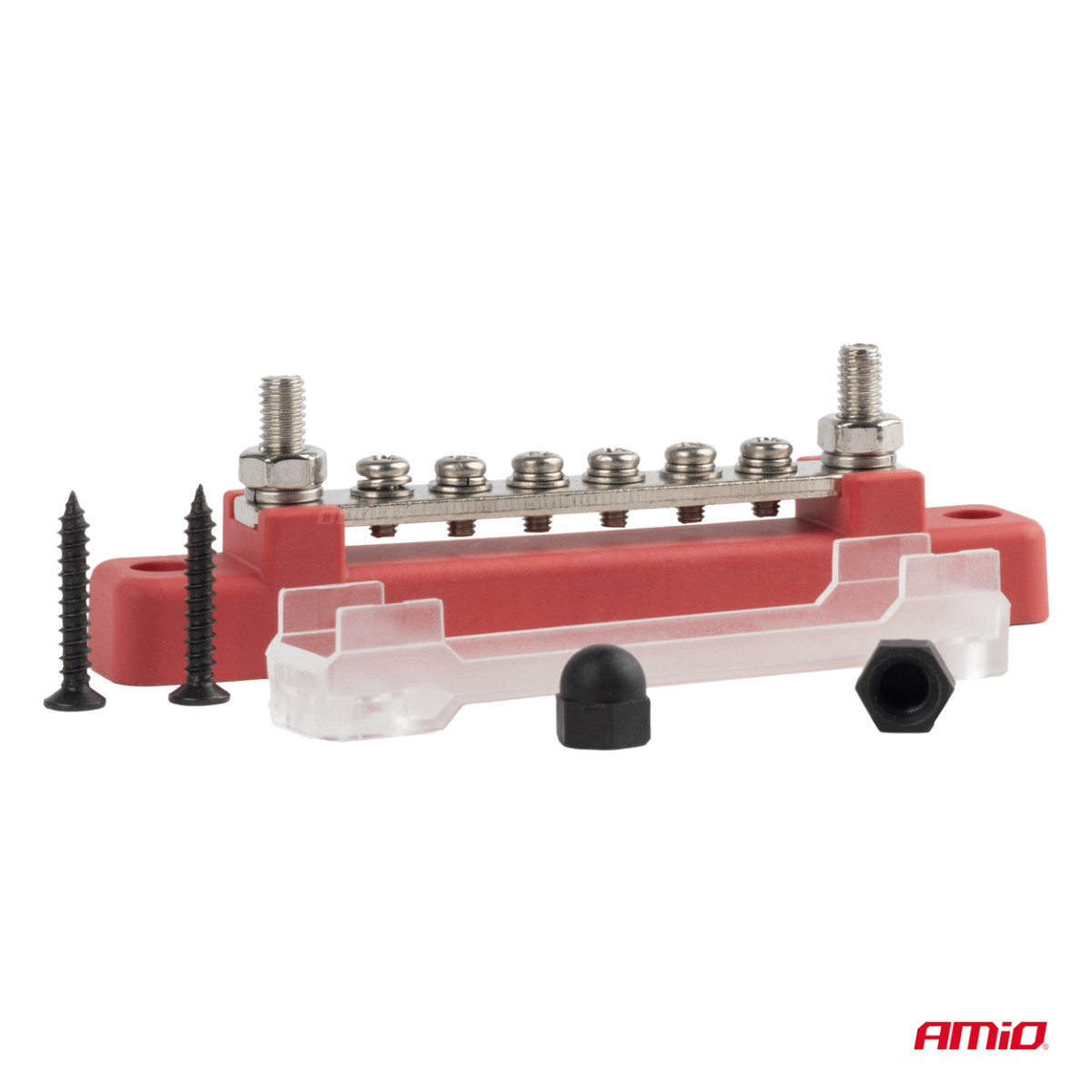 Stromverteilerblock mit Pluspol und 4 M6-Schrauben, Sammelschiene 12/24/48 V 150 A, AMIO-03810