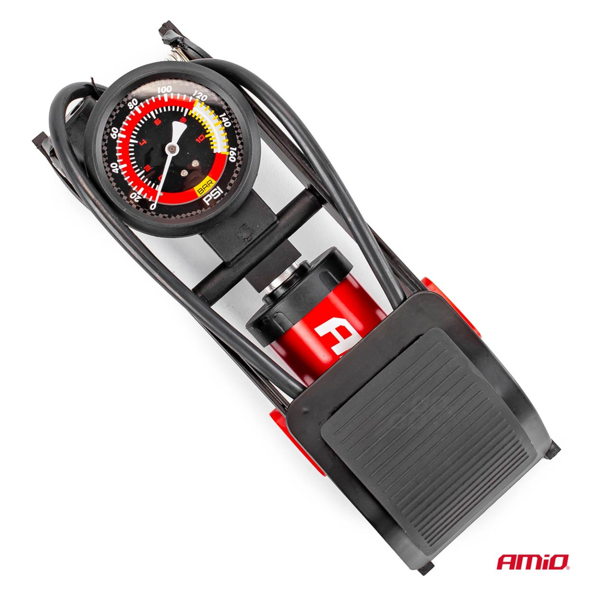 HQ Einkolben-Fußpumpe Ø55 mm mit Manometer und Adaptern PU06