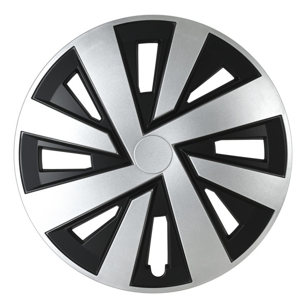 Radkappe 1 Stück PLUTON, schwarz und silber 16"