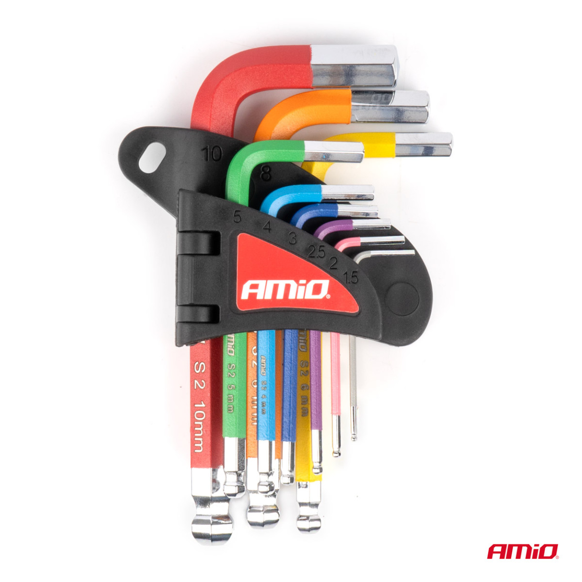 Sechskantschlüssel (Inbusschlüssel) mit Kugel, kurz, 9 Stück, S2 AMIO-04298