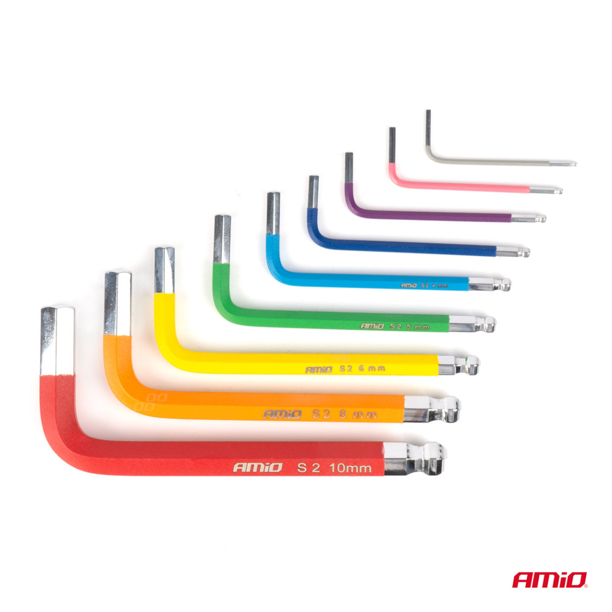 Sechskantschlüssel (Inbusschlüssel) mit Kugel, kurz, 9 Stück, S2 AMIO-04298