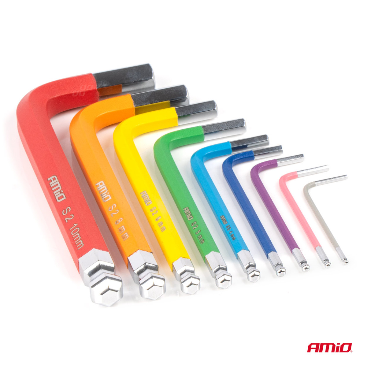 Sechskantschlüssel (Inbusschlüssel) mit Kugel, kurz, 9 Stück, S2 AMIO-04298