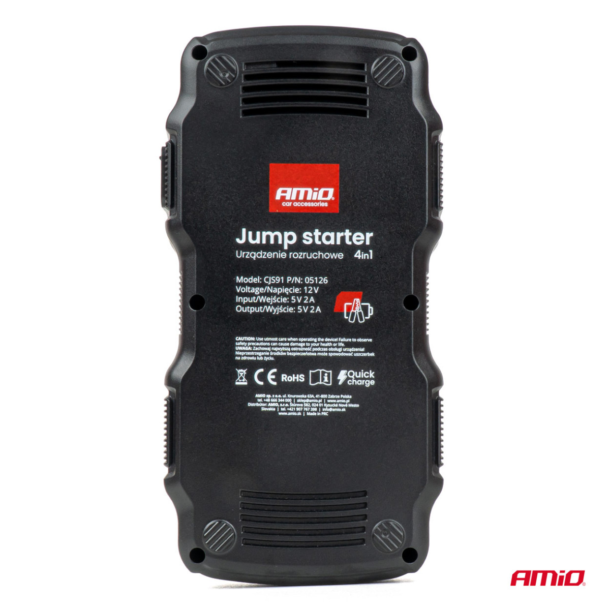Starthilfe-Booster 4-in-1 mit Kompressor / Powerbank 12V 17Ah 900A, AMIO-05126