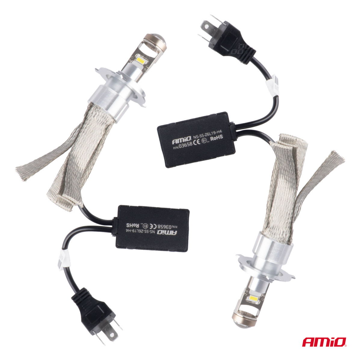 LED-Scheinwerferlampen FLEX+ Serie H4 Linse 12V 24V 6000K Canbus, 2 Stück. AMIO-03658