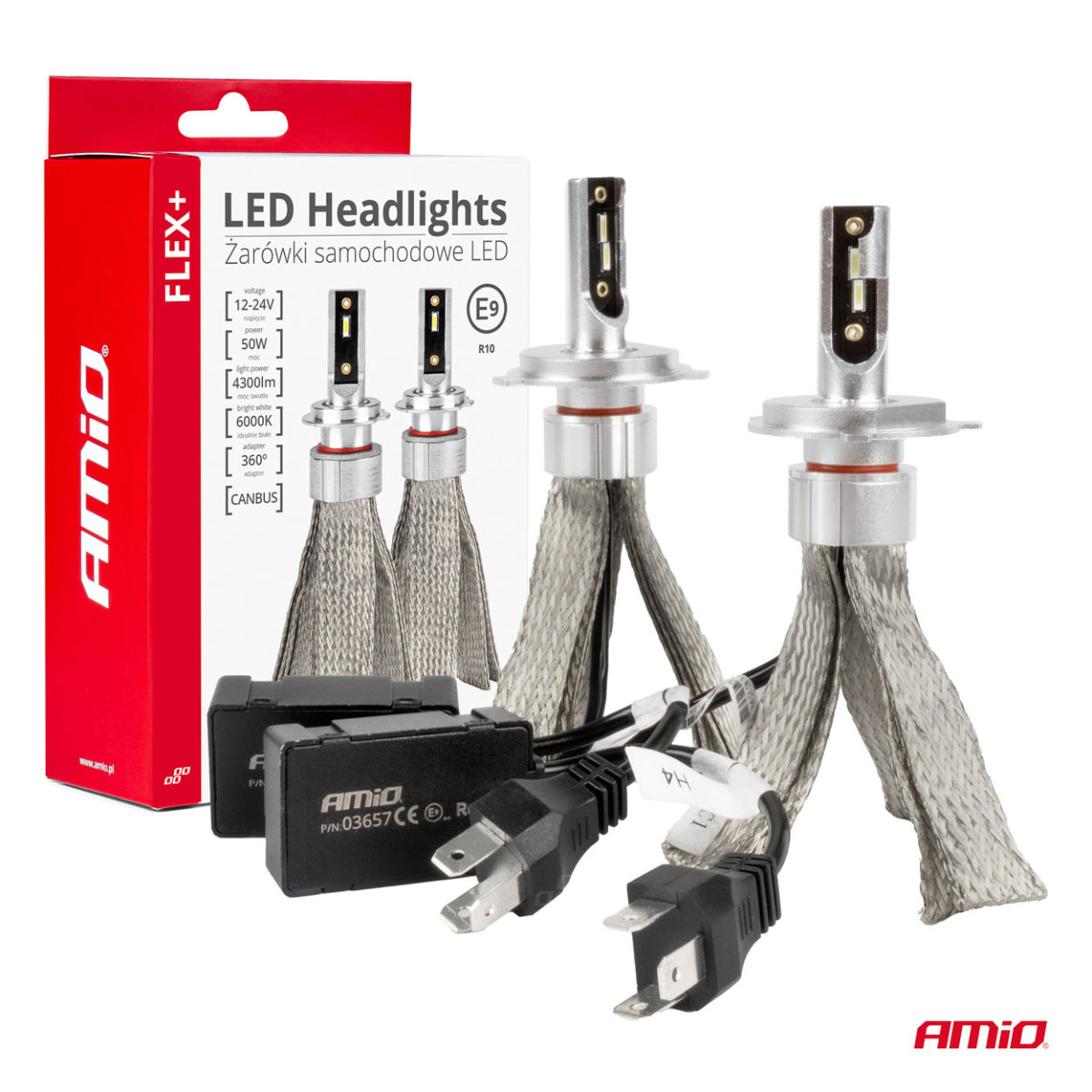 LED-Scheinwerferlampen FLEX+ Serie H4/H19 CAN-Bus 6000K 12-24V AMIO-03657