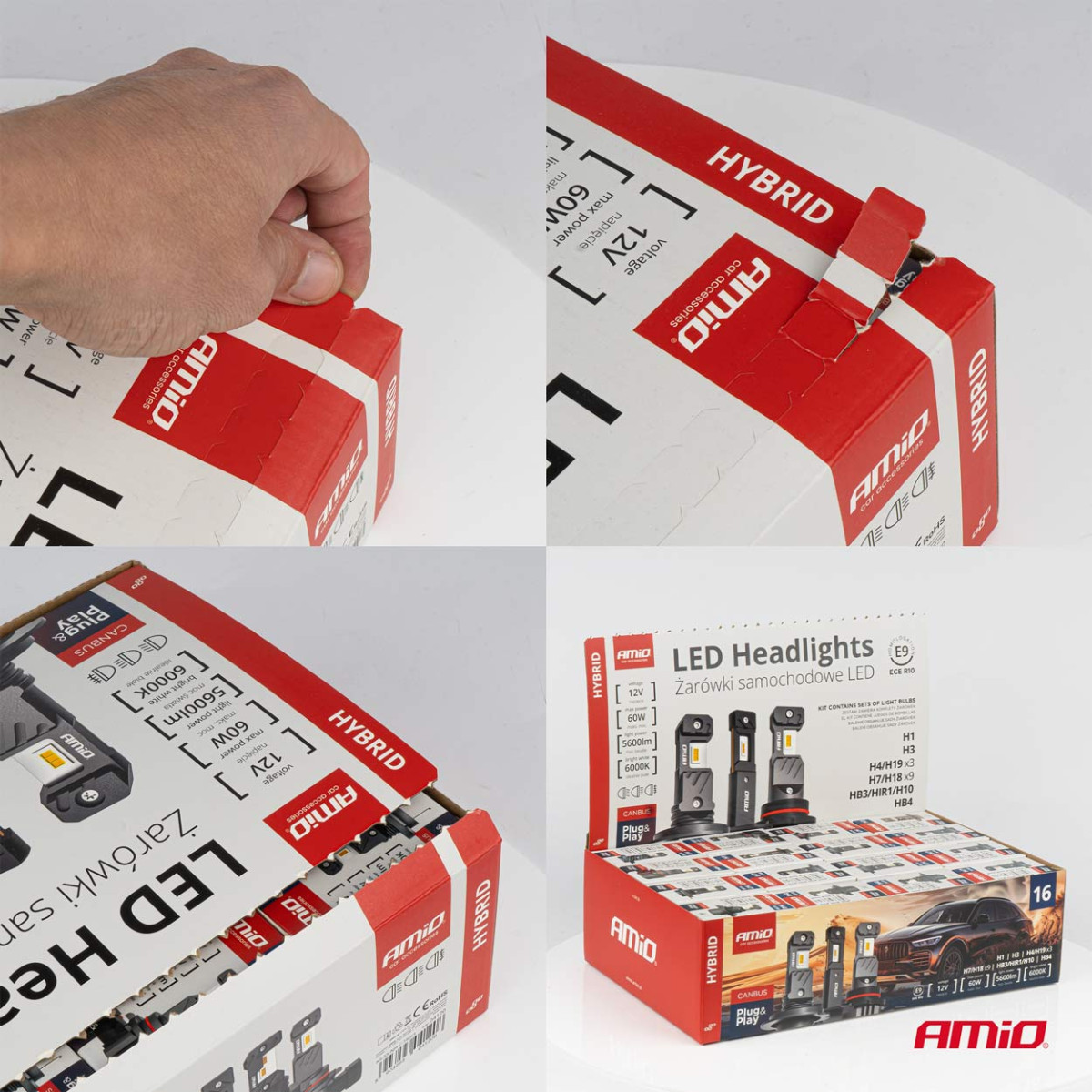 LED-Scheinwerferlampen-Set, 16 Stück, Hybrid series H1 H3 H4 H7 HB3 HB4 6000K Canbus, AMIO-04120