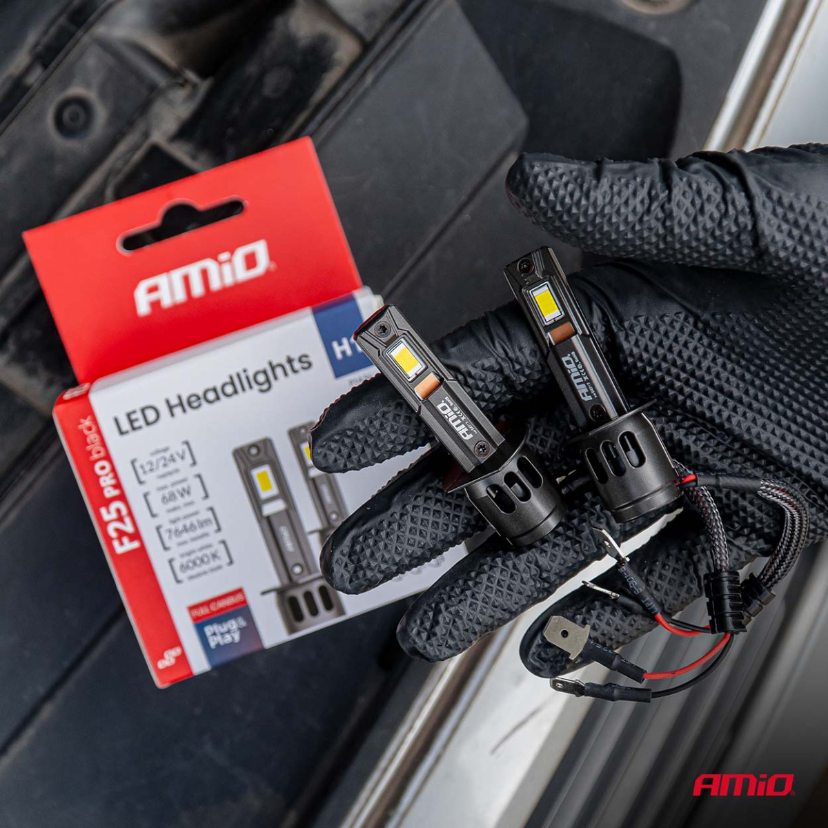 LED-Scheinwerferlampen Serie F25 PRO BLACK FULL CANBUS H1 68W 12V 24V AMIO-04717