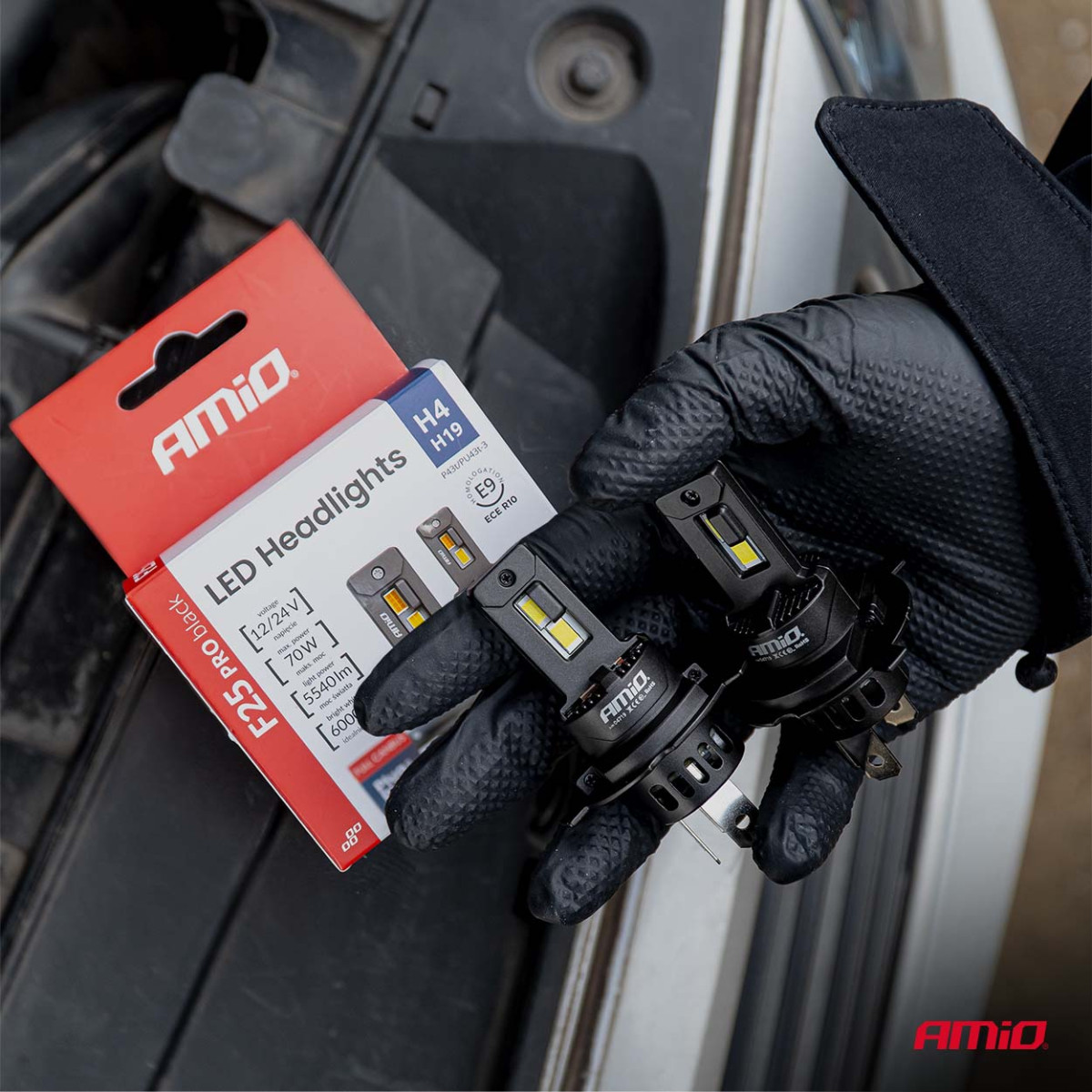 LED-Scheinwerferlampen F25 PRO SCHWARZ VOLL CANBUS H4 H19 70W 12V 24V AMIO-04719