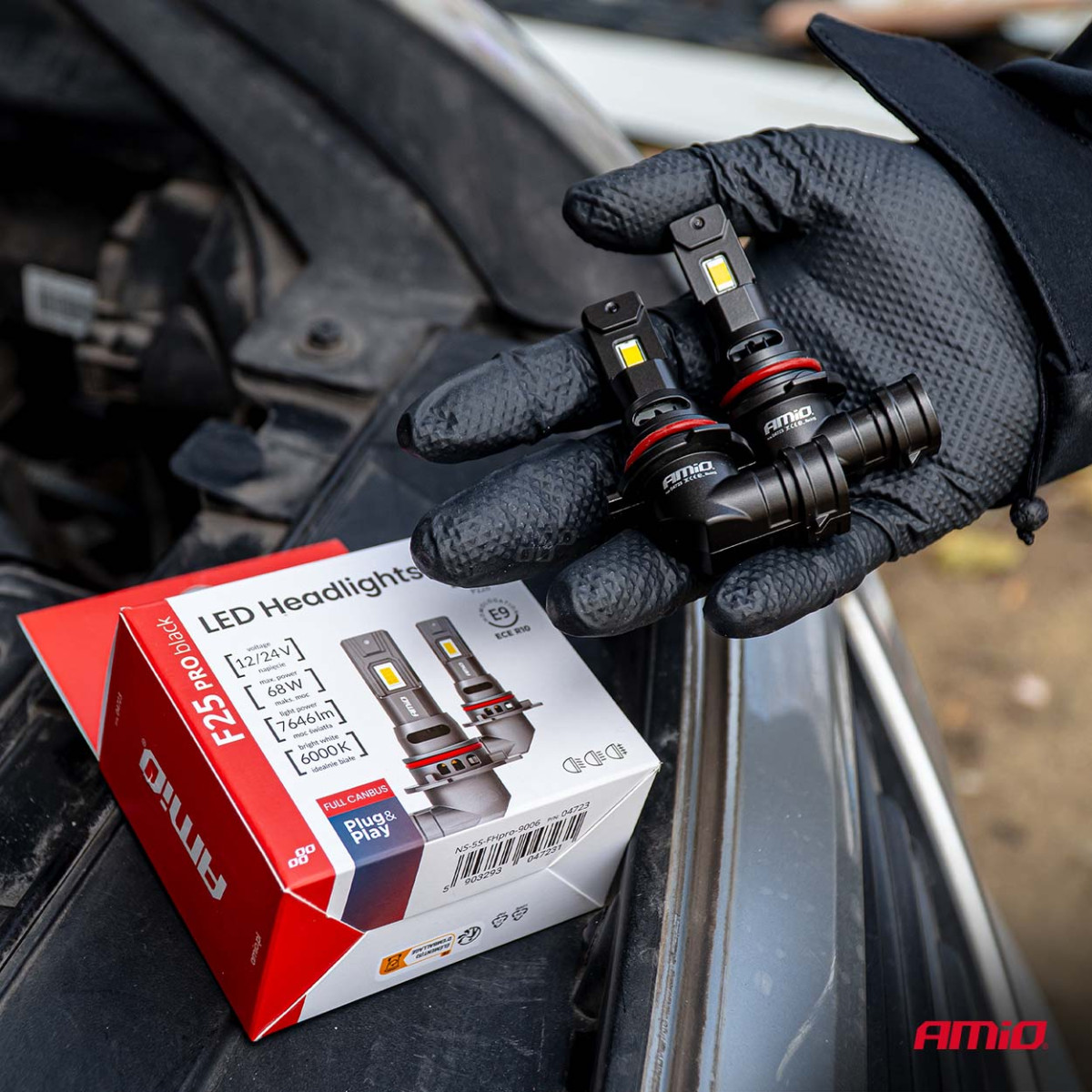 LED-Scheinwerferlampen F25 PRO SCHWARZ VOLL CANBUS HB4 68W 12V 24V, AMIO-04723