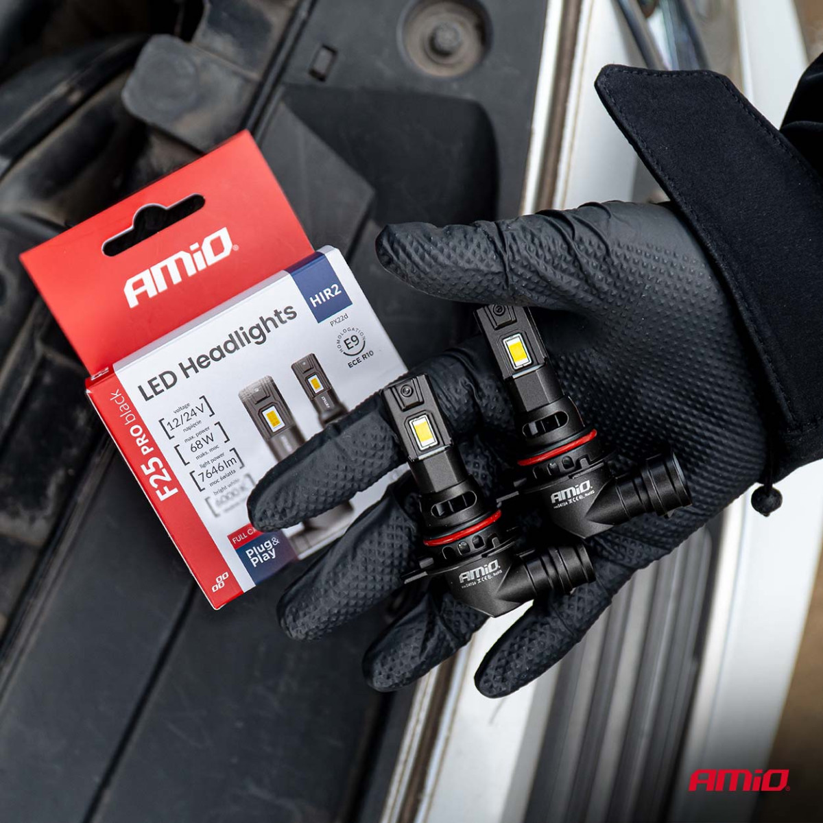 LED-Scheinwerferlampen Serie F25 PRO SCHWARZ VOLL CANBUS HIR2 68W 12V 24V, AMIO-04724