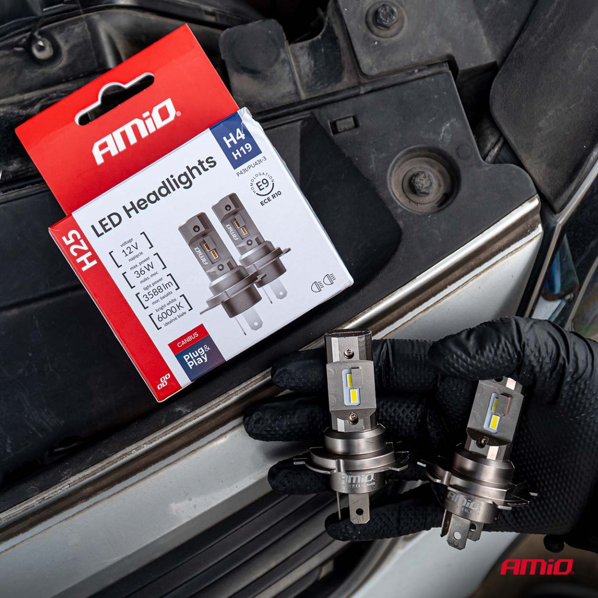 LED-Scheinwerferlampen H25 CANBUS H4 H19 12V 36W, AMIO-04711