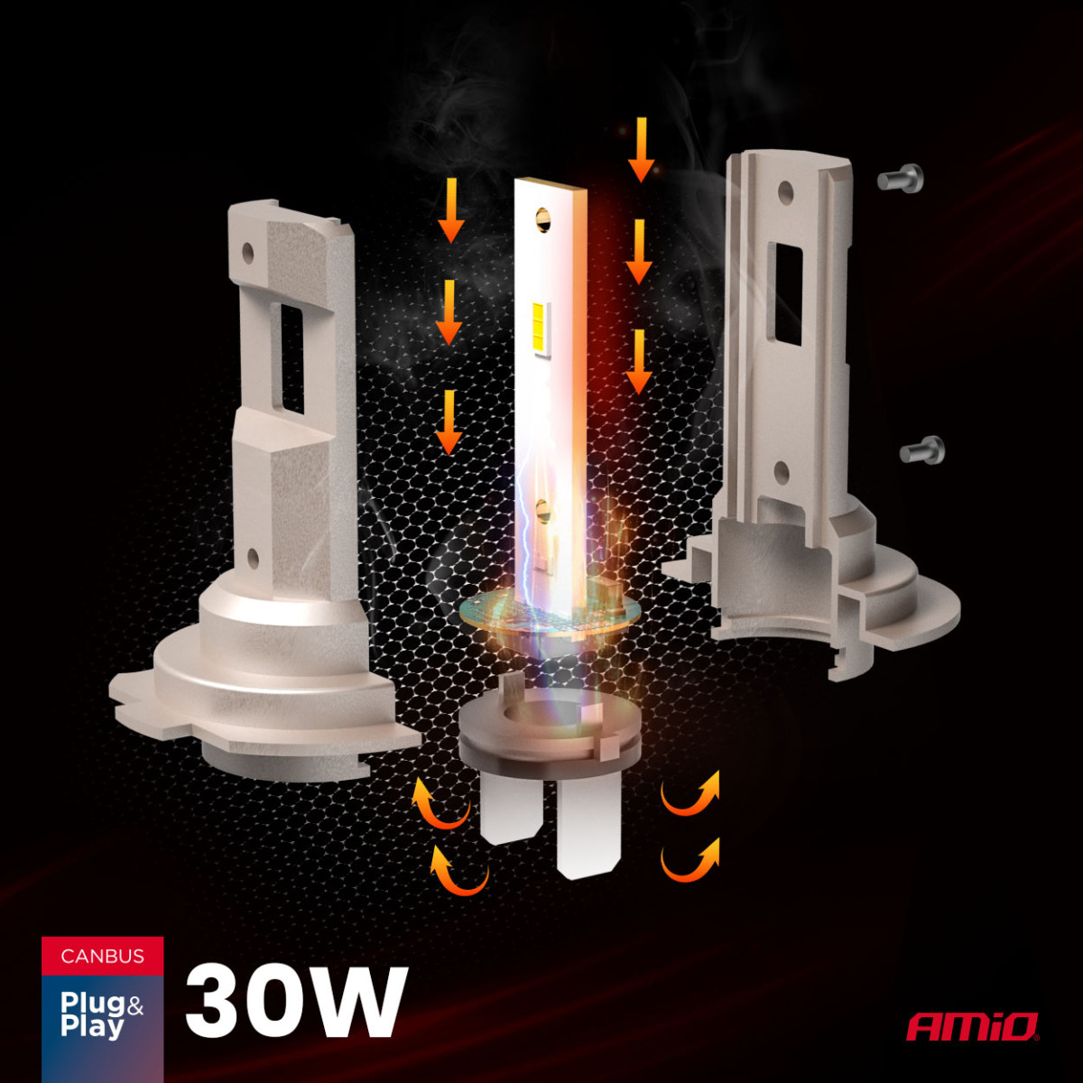 LED-Scheinwerferlampen Serie H25 CANBUS H7 H18 12V 30W, AMIO-04712