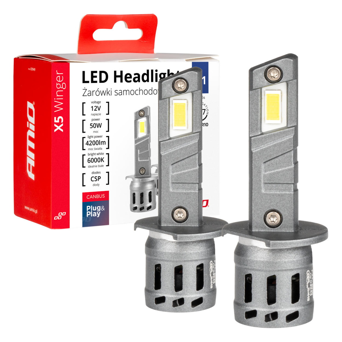 LED-Scheinwerferlampen der X5-Serie WINGER H1 6000K max 30W AMIO-03943