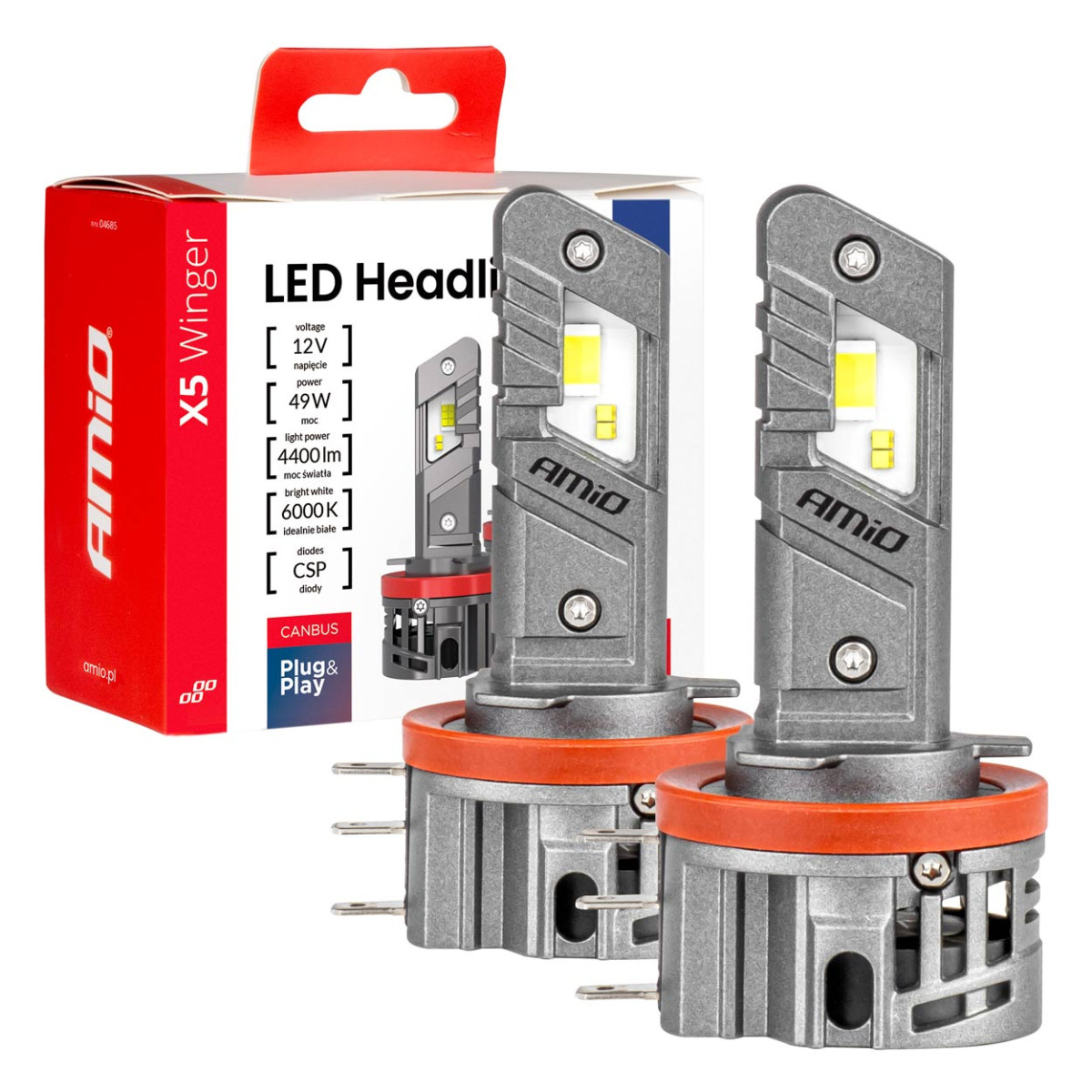 LED-Scheinwerferlampen X5-Serie WINGER H15 49W 6000K CANBUS, AMIO-04685