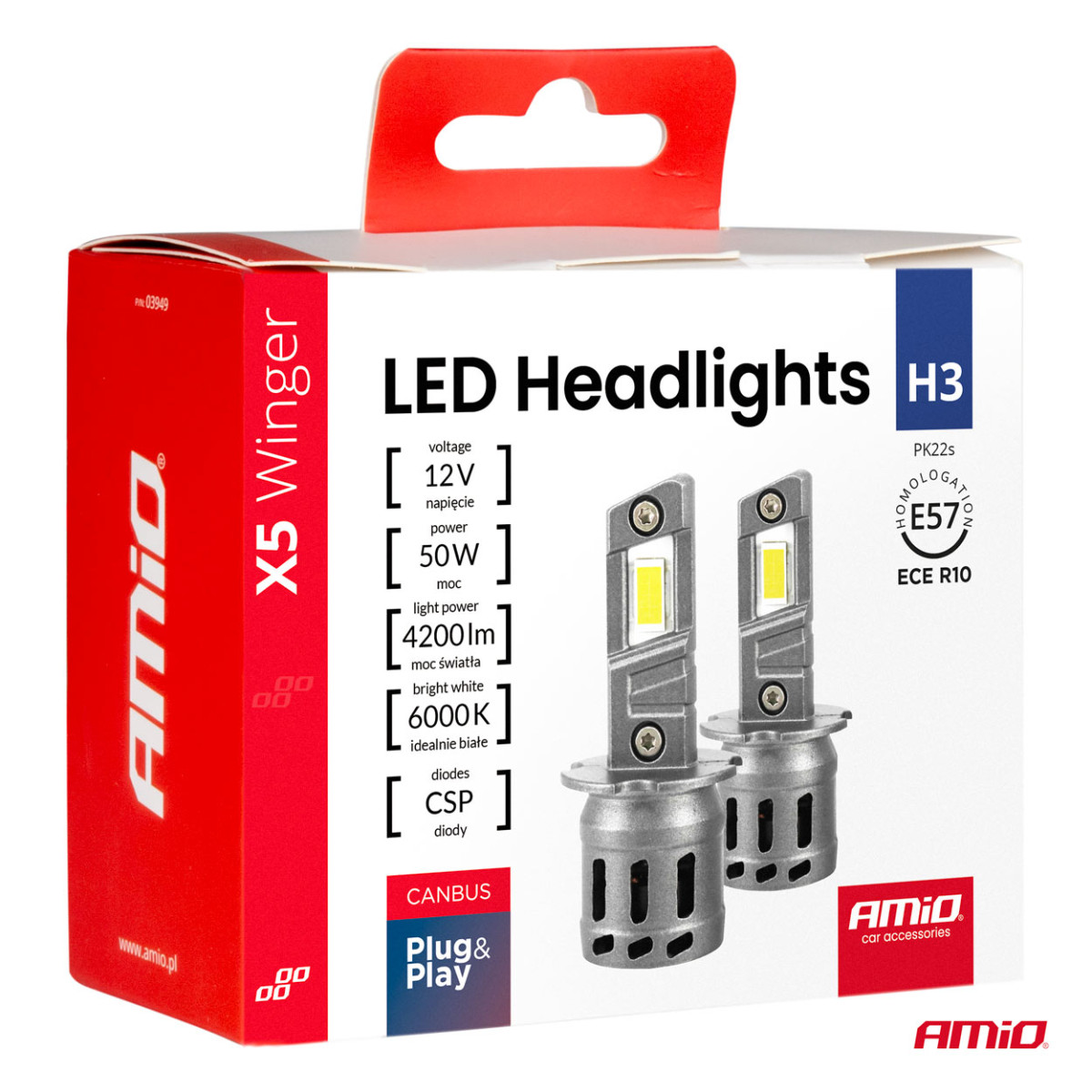 LED-Scheinwerferlampen der X5-Serie WINGER H3 6000K max 30W AMIO-03944