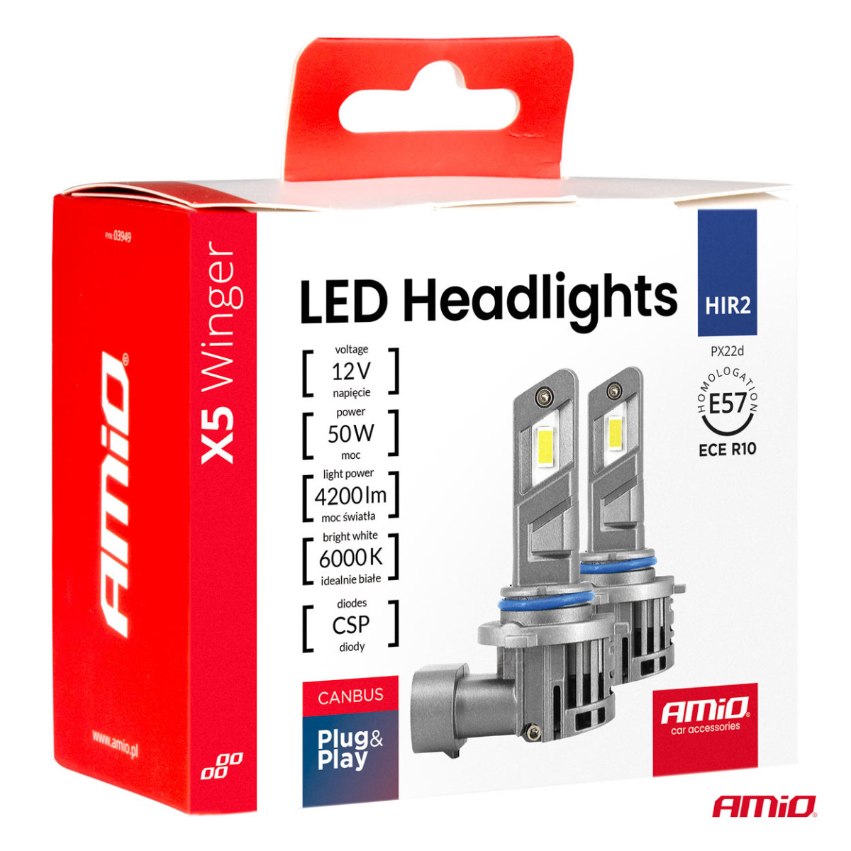 5 LED-Scheinwerferlampen WINGER HIR2 6000K max 50W AMIO-03950